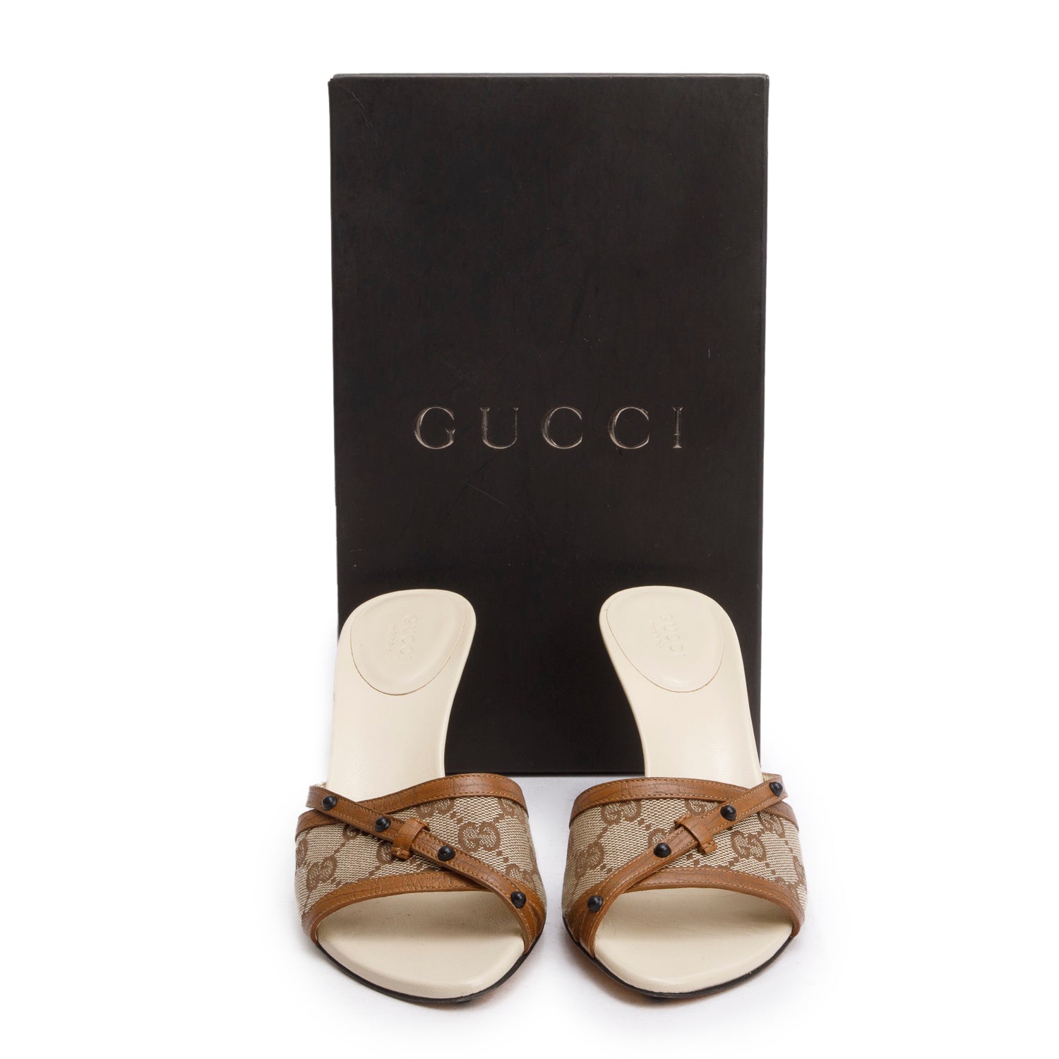 Gucci GG Supreme Leather Accent Kitten Heels, Size 7.5 w/ Box