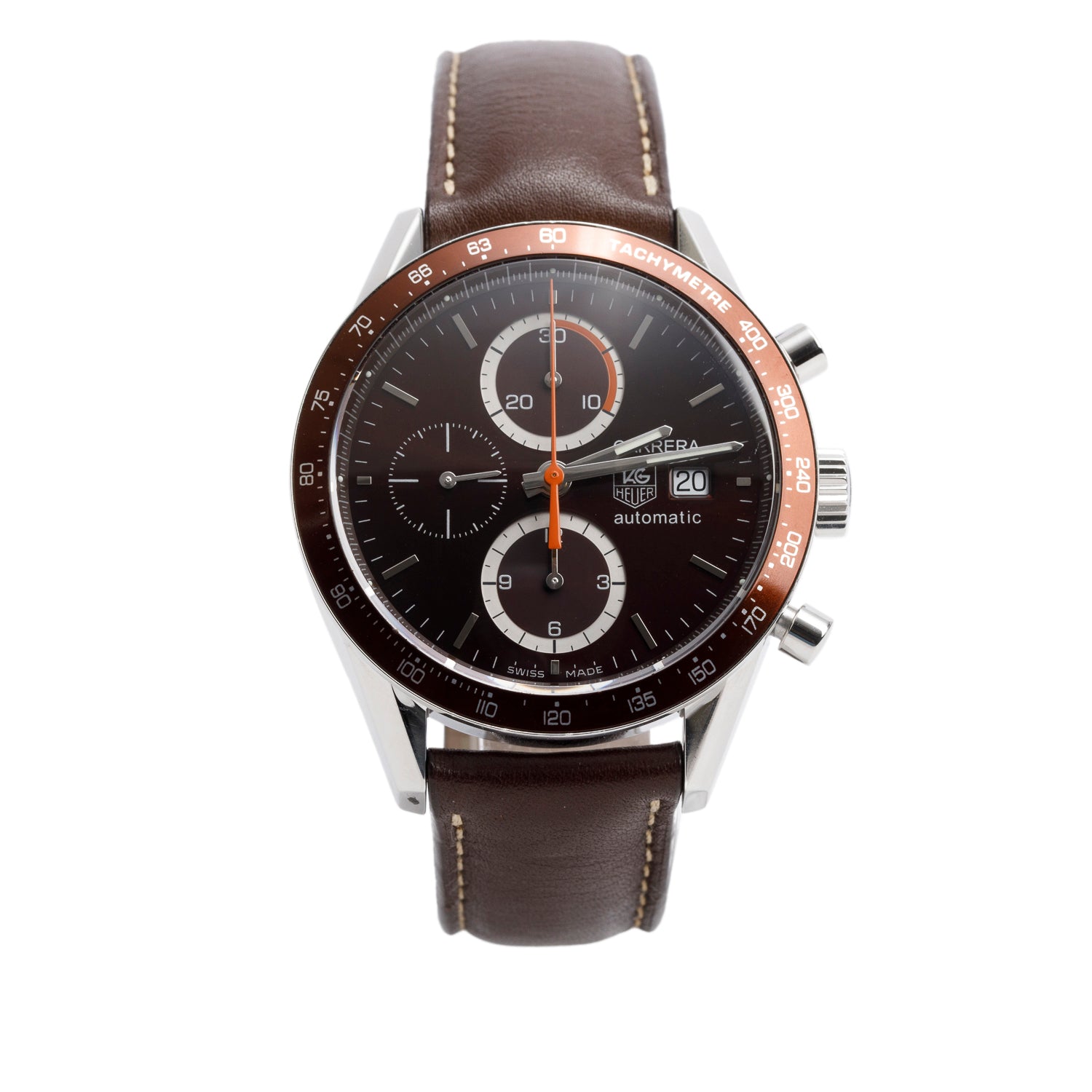 Tag Heuer Stainless Steel Carrera Calibre 16 41 MM Automatic Chronograph Watch Brown Dial CV2013-3