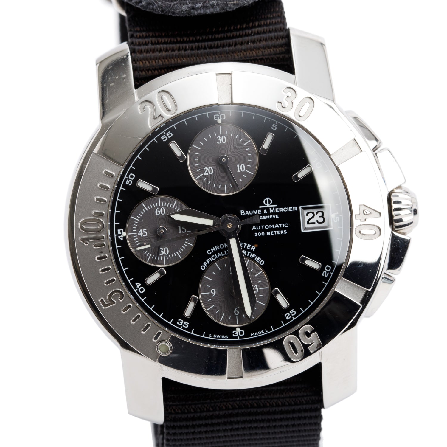 Baume & Mercier Stainless Steel Capeland 40 MM Automatic Chronograph Watch Black Dial