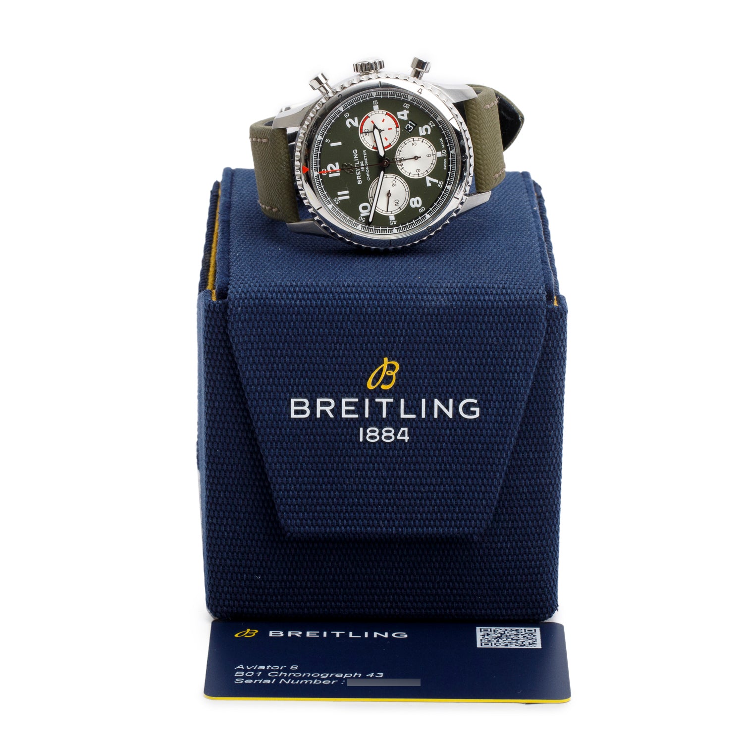 Breitling Stainless Steel Navitimer Aviator 8 Curtiss Warhawk 43 MM Automatic Chronograph Watch Green Dial AB0119 w/ Box & Papers
