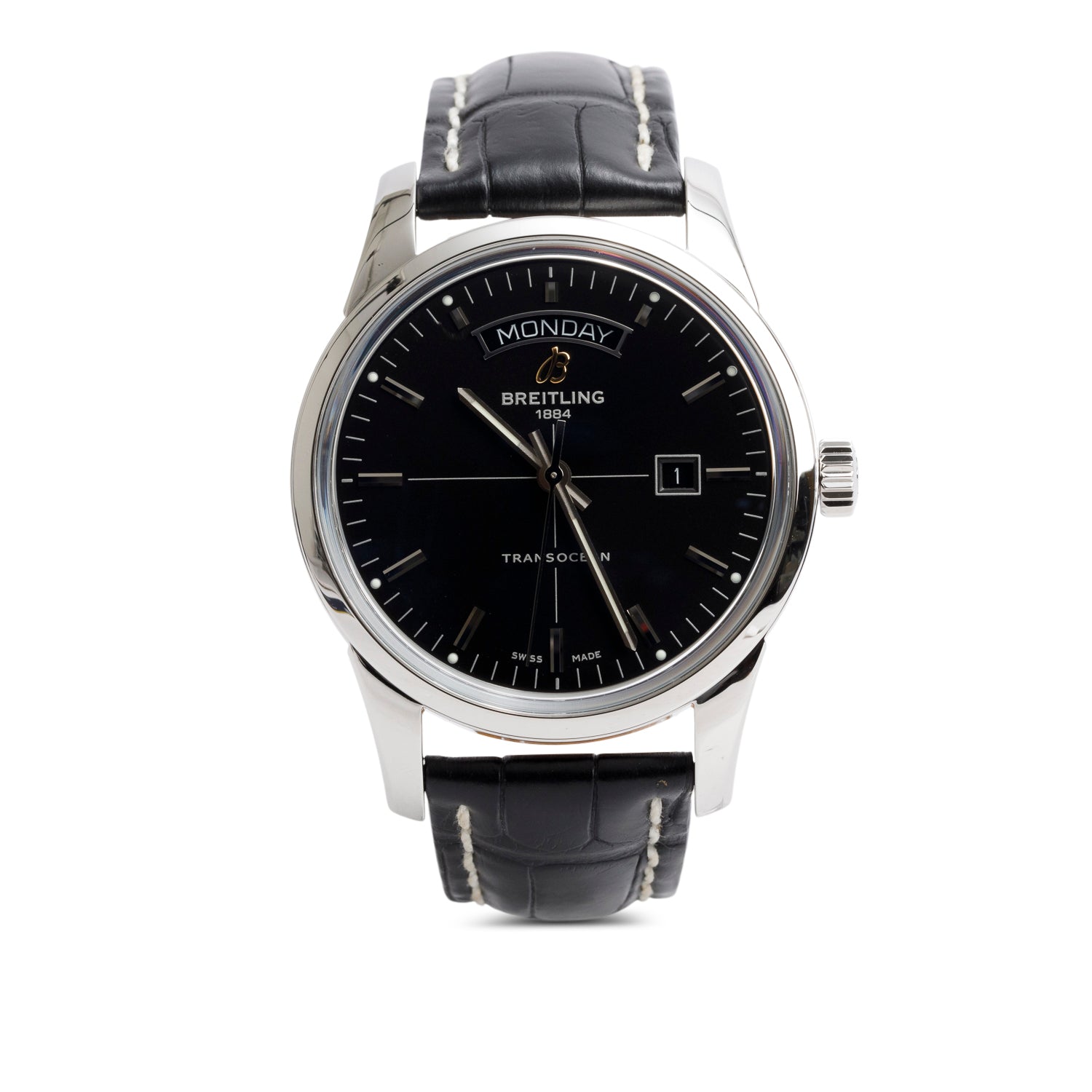 Breitling Stainless Steel Transocean Day & Date 43 MM Automatic Watch A45310 Black Dial w/ Box & Papers