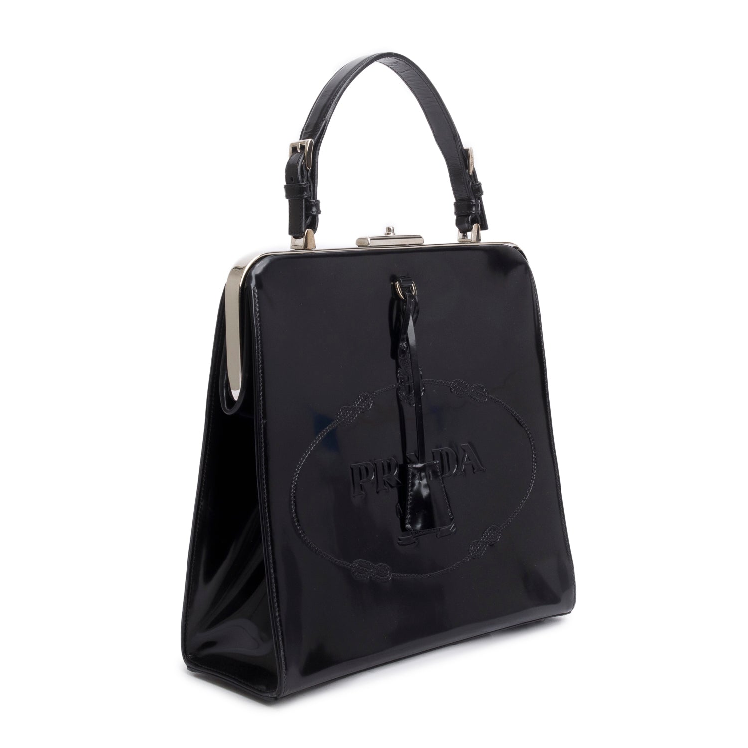 Prada Black Spazzolato Logo Frame Handle Bag – OLIVER'S