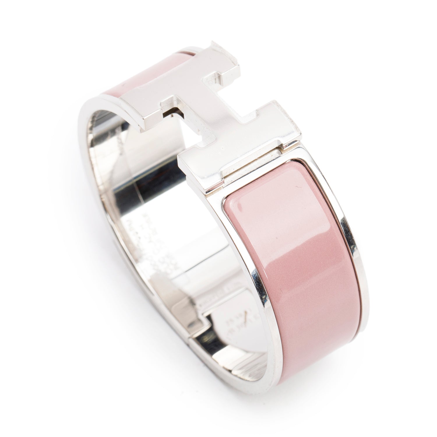 Hermes Palladium-Plated Bois de Rose Enamel Clic Clac H Bracelet w/ Box