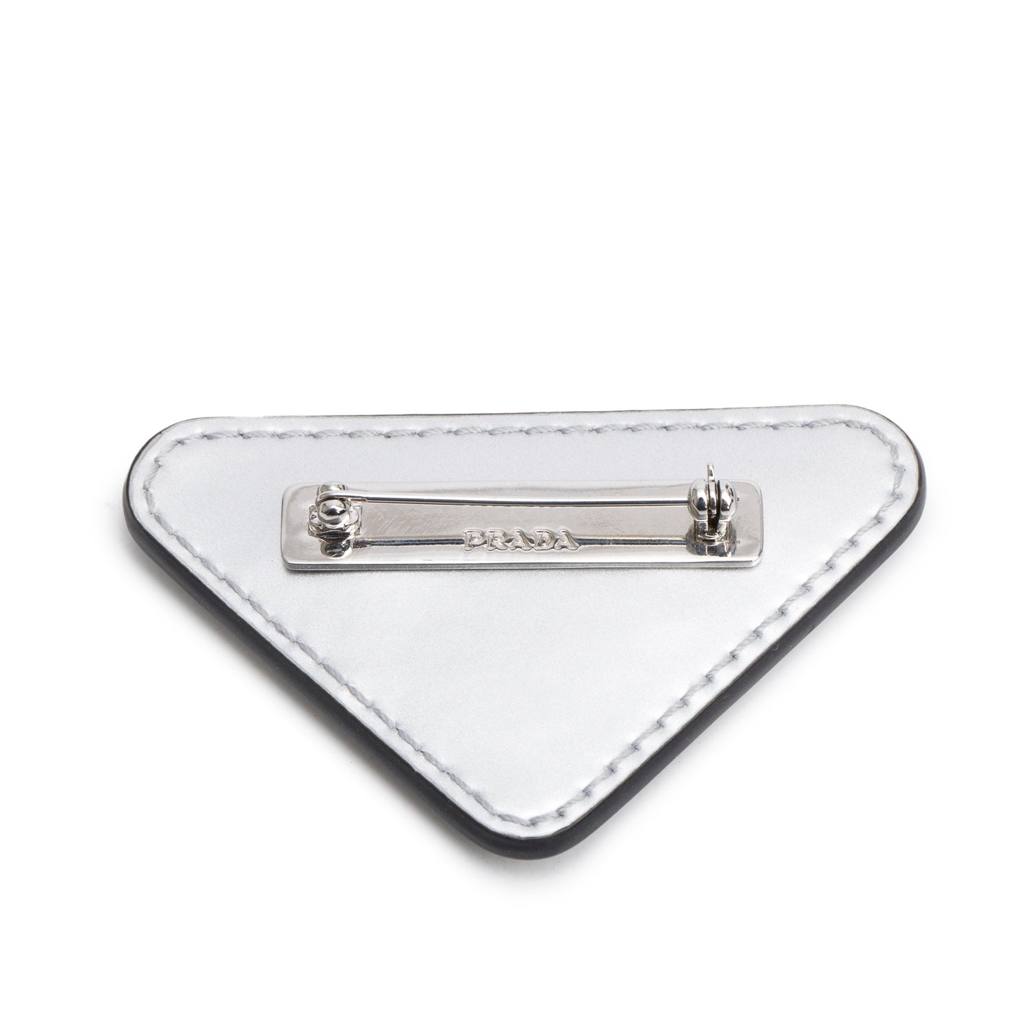 Prada Silver Leather & Enamel Triangle Pin Brooch