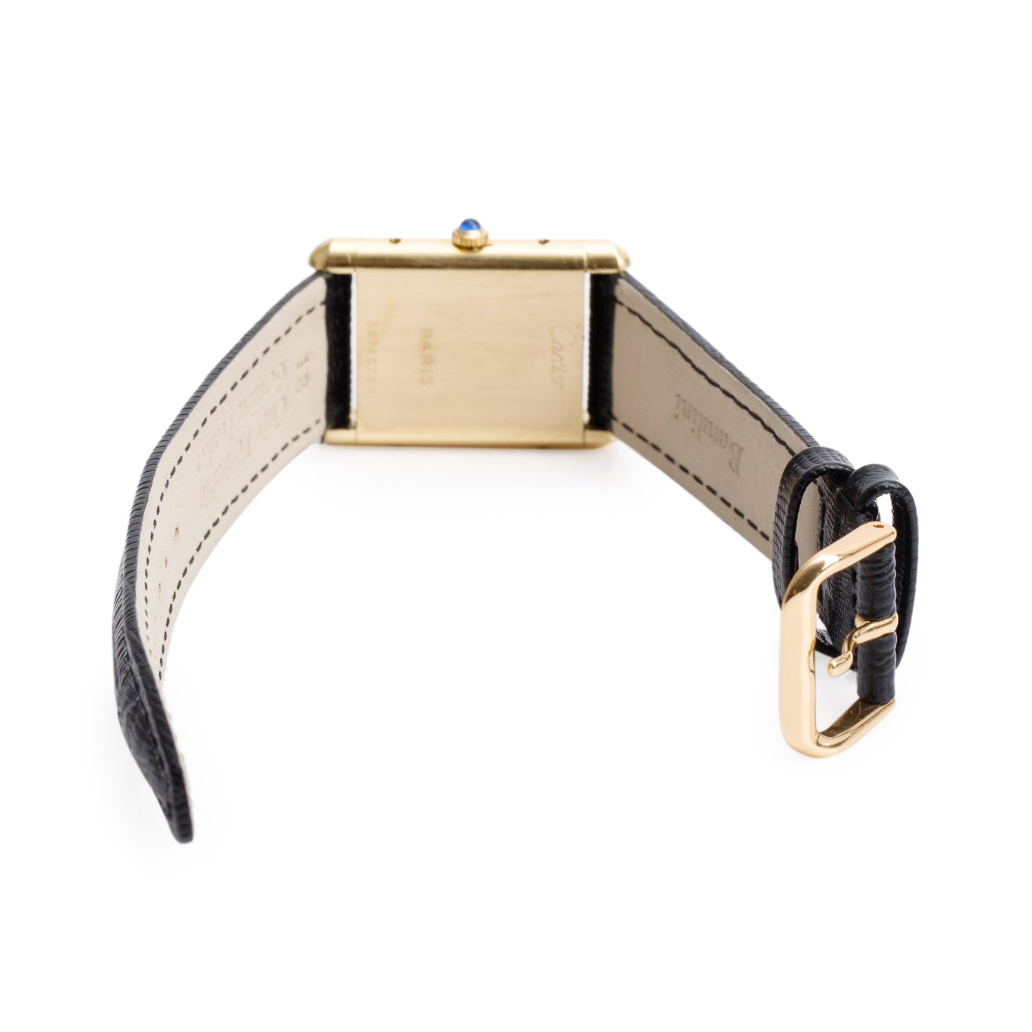 Cartier Vintage 18k Yellow Gold Must de Cartier Tank Manual Watch Black Dial