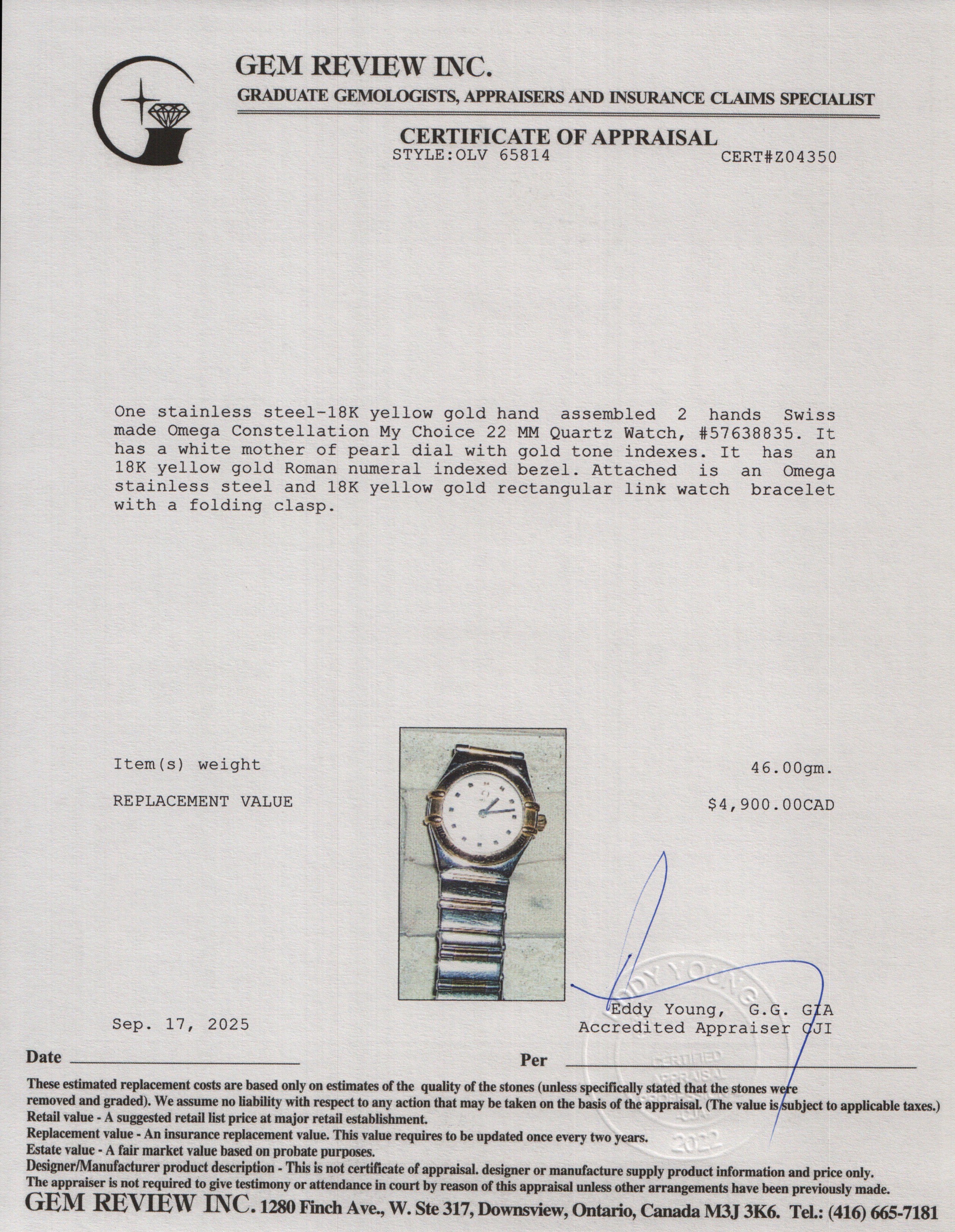 Omega Stainless Steel & 18k Yellow Gold Constellation My Choice 22 MM Quartz Watch