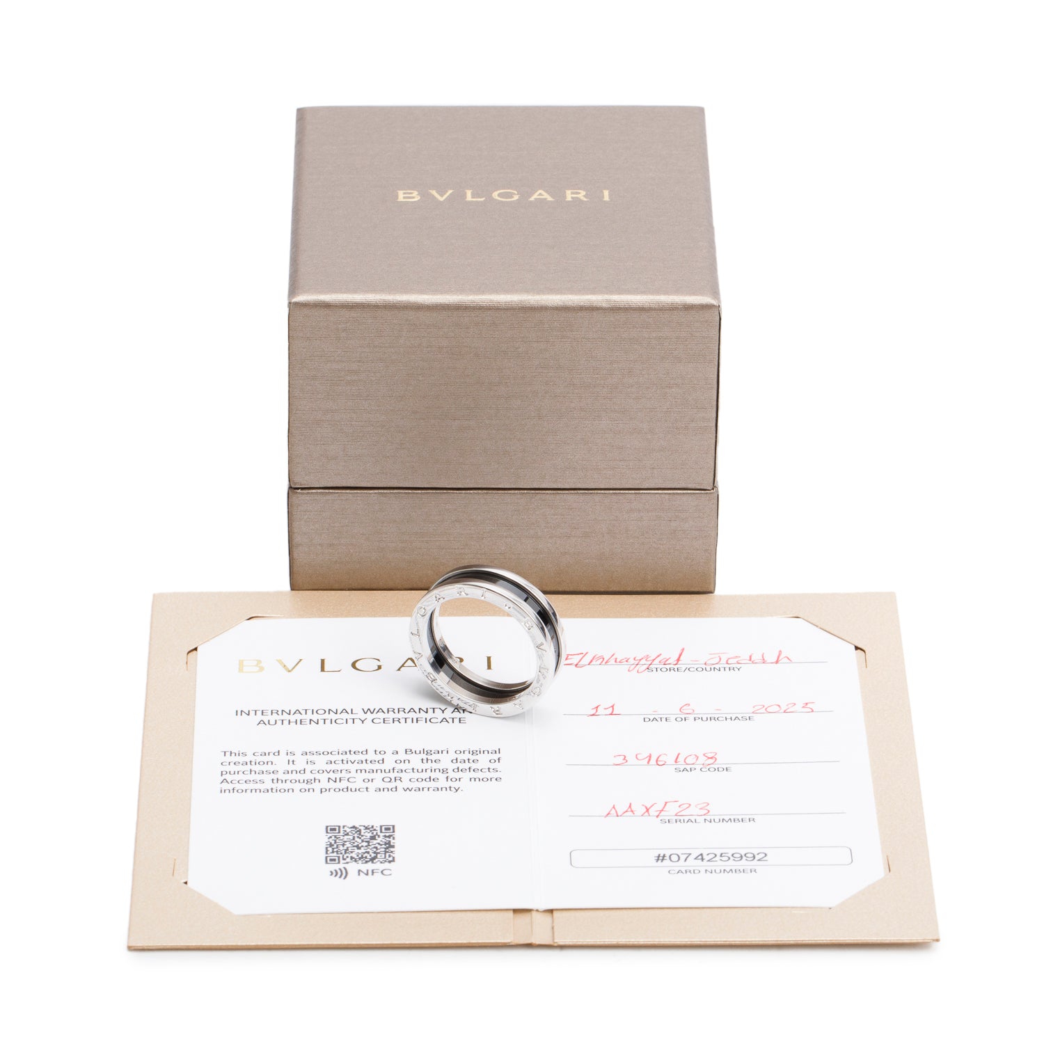 BVLGARI 2025 Sterling Silver Black Ceramic Save the Children One-Band Ring, Size 63 10.25 w/ Box & Certificate