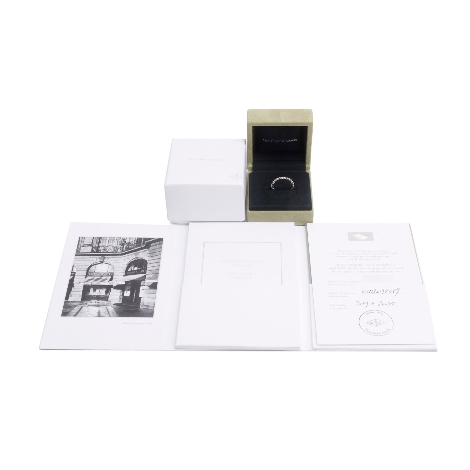 Van Cleef & Arpels 18k White Gold Perlee Pearls of Gold Ring, Medium Model Size 59 8.75 w/ Box & Certificate