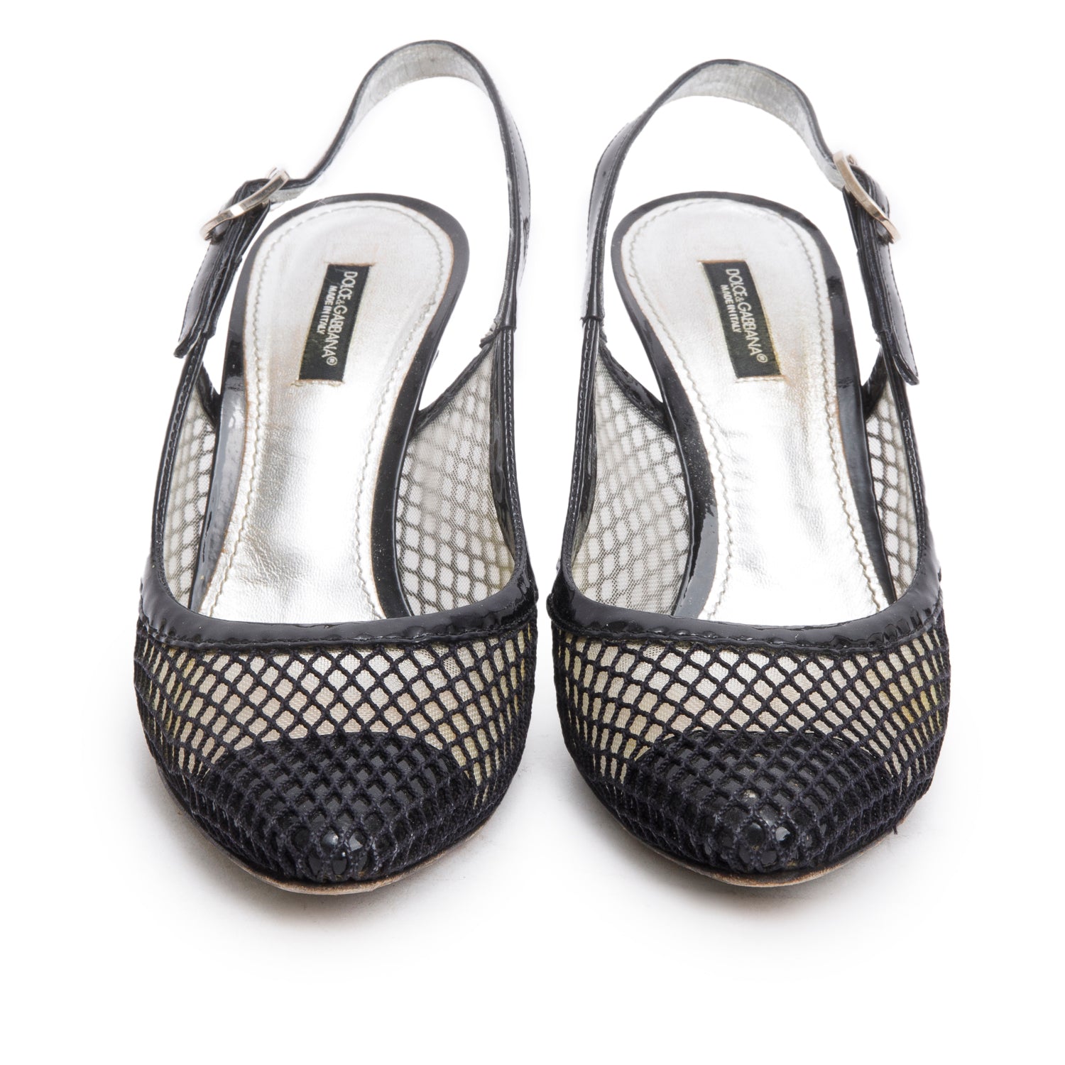 Dolce & Gabbana Black Fishnet Cap Toe Slingback Pumps, Size 38.5