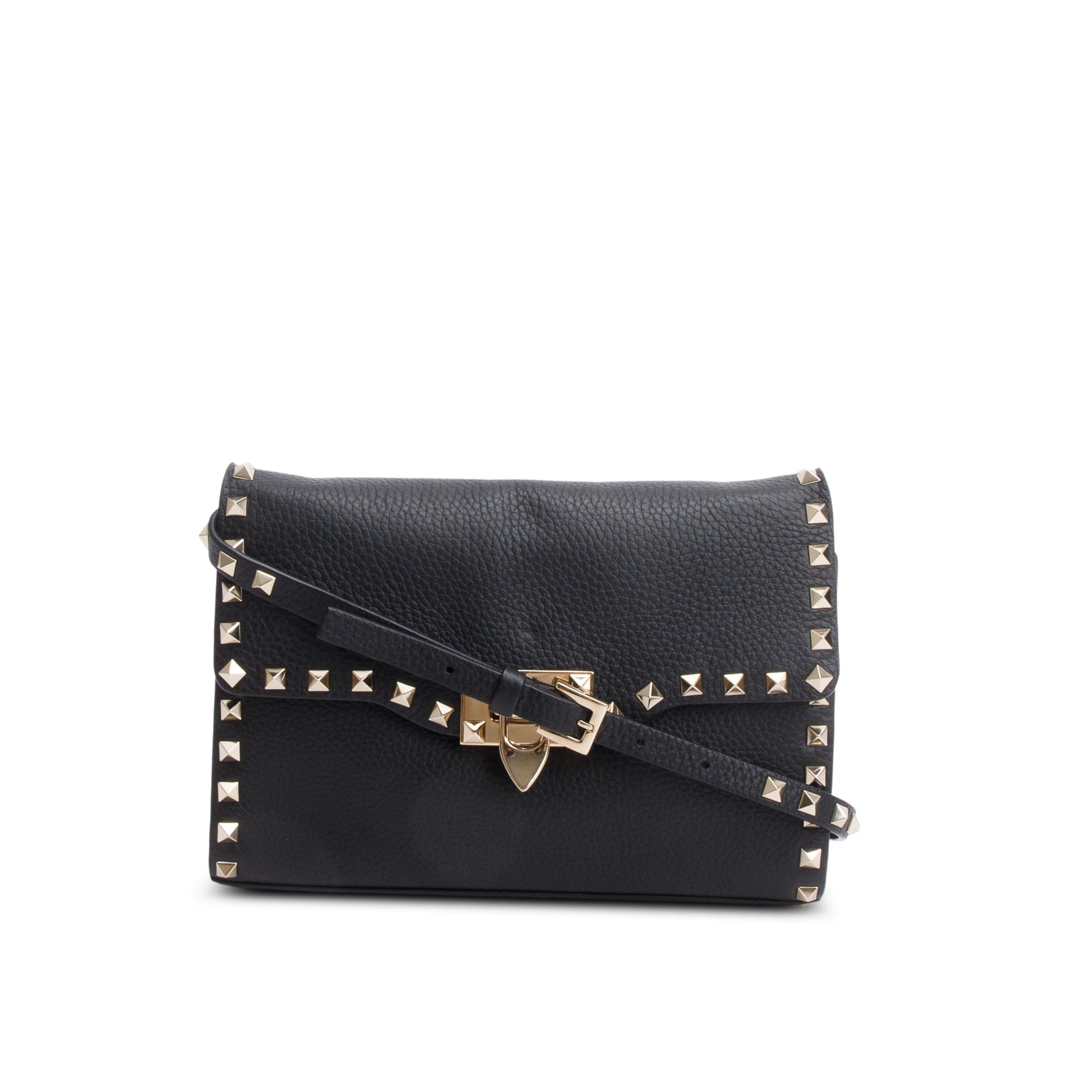 Valentino Black Small Rockstud Grainy Calfskin Crossbody Bag