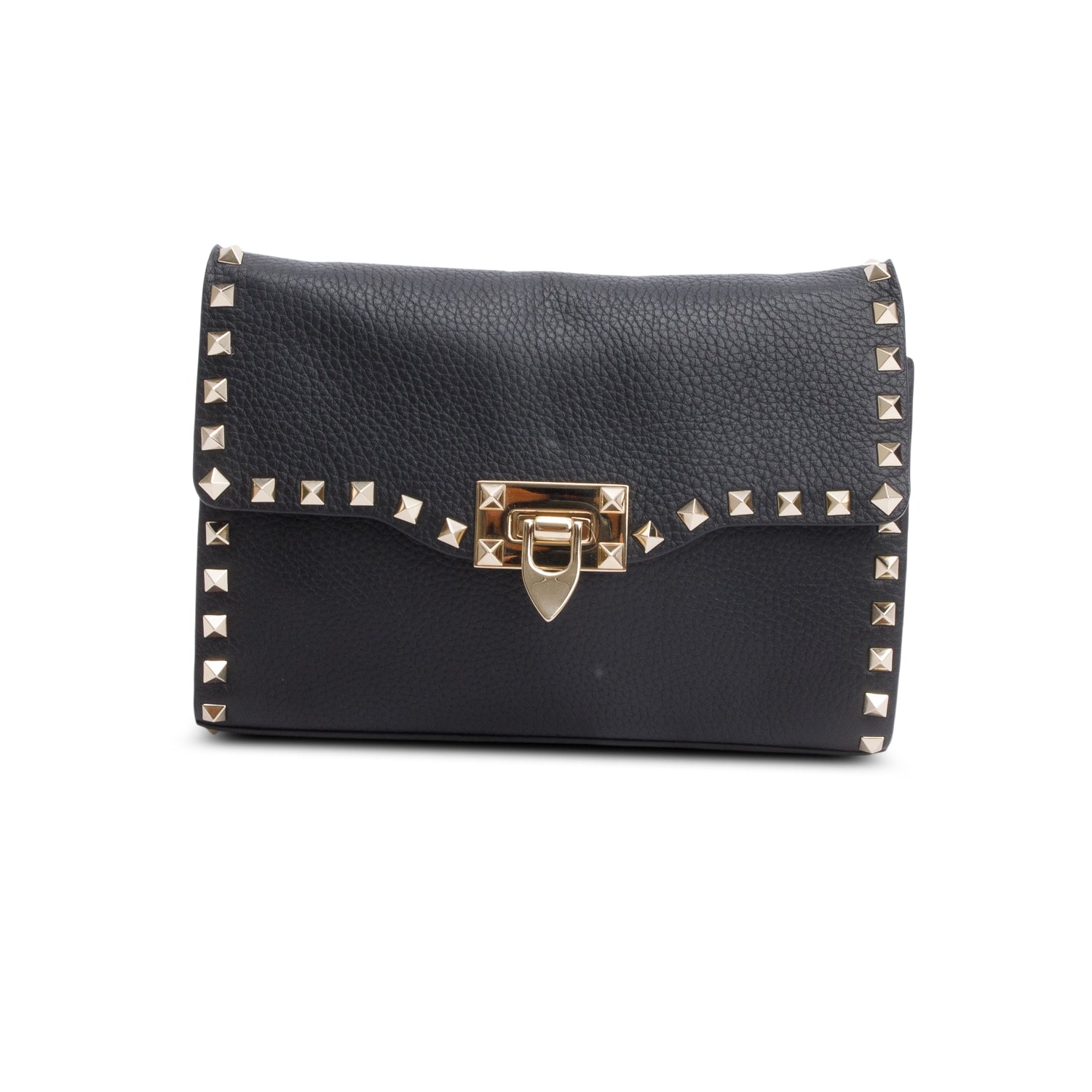 Valentino Black Small Rockstud Grainy Calfskin Crossbody Bag