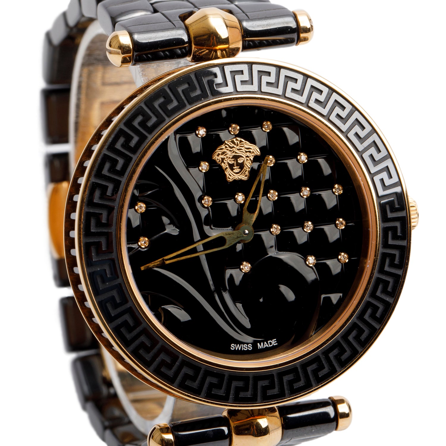 Versace Gold-Plated Stainless Steel & Black Ceramic Vanitas 40 MM Quartz Watch Black Dial w/ Box & Papers