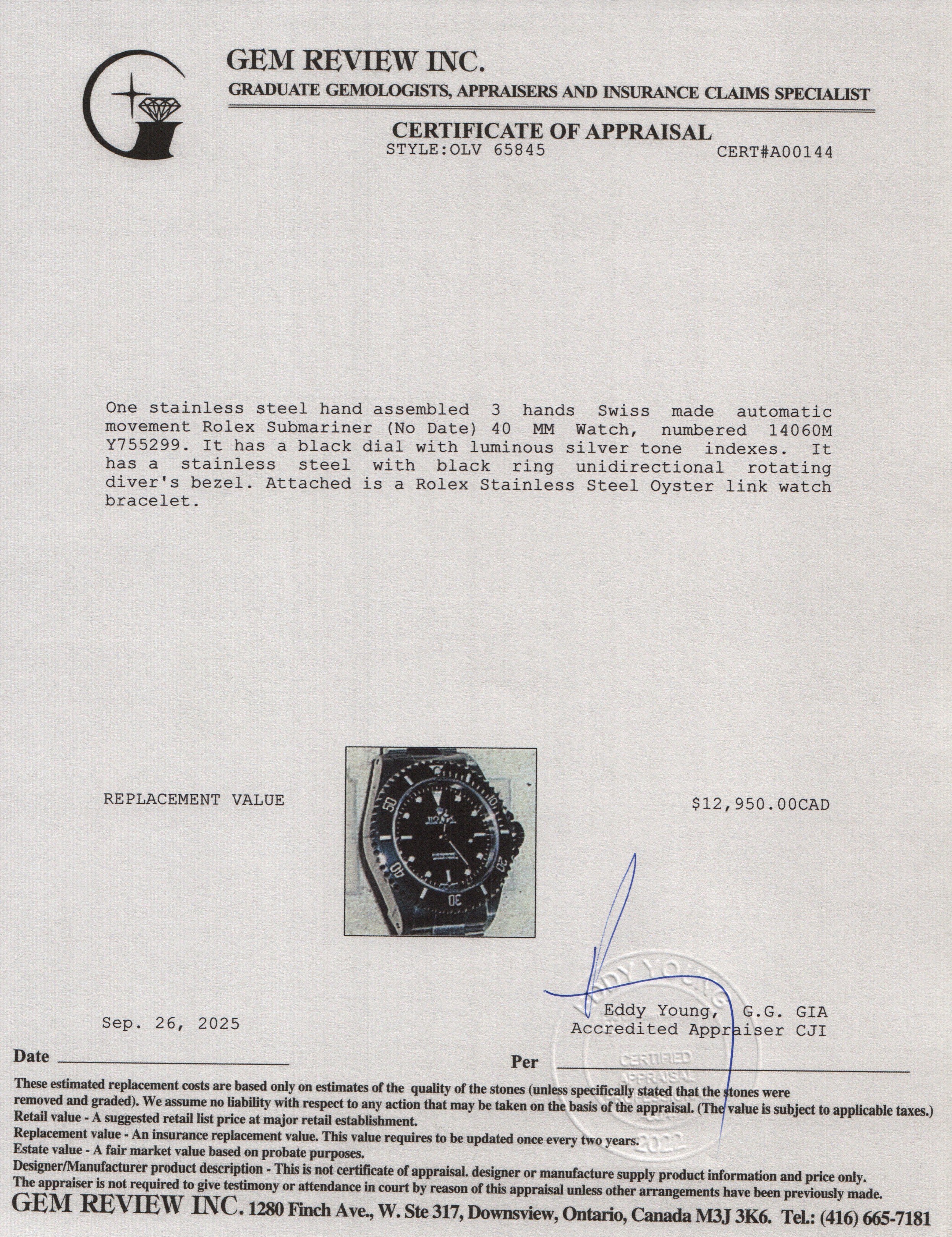 Rolex Stainless Steel Submariner (No Date) 40 MM Automatic Watch Black Dial 14060M