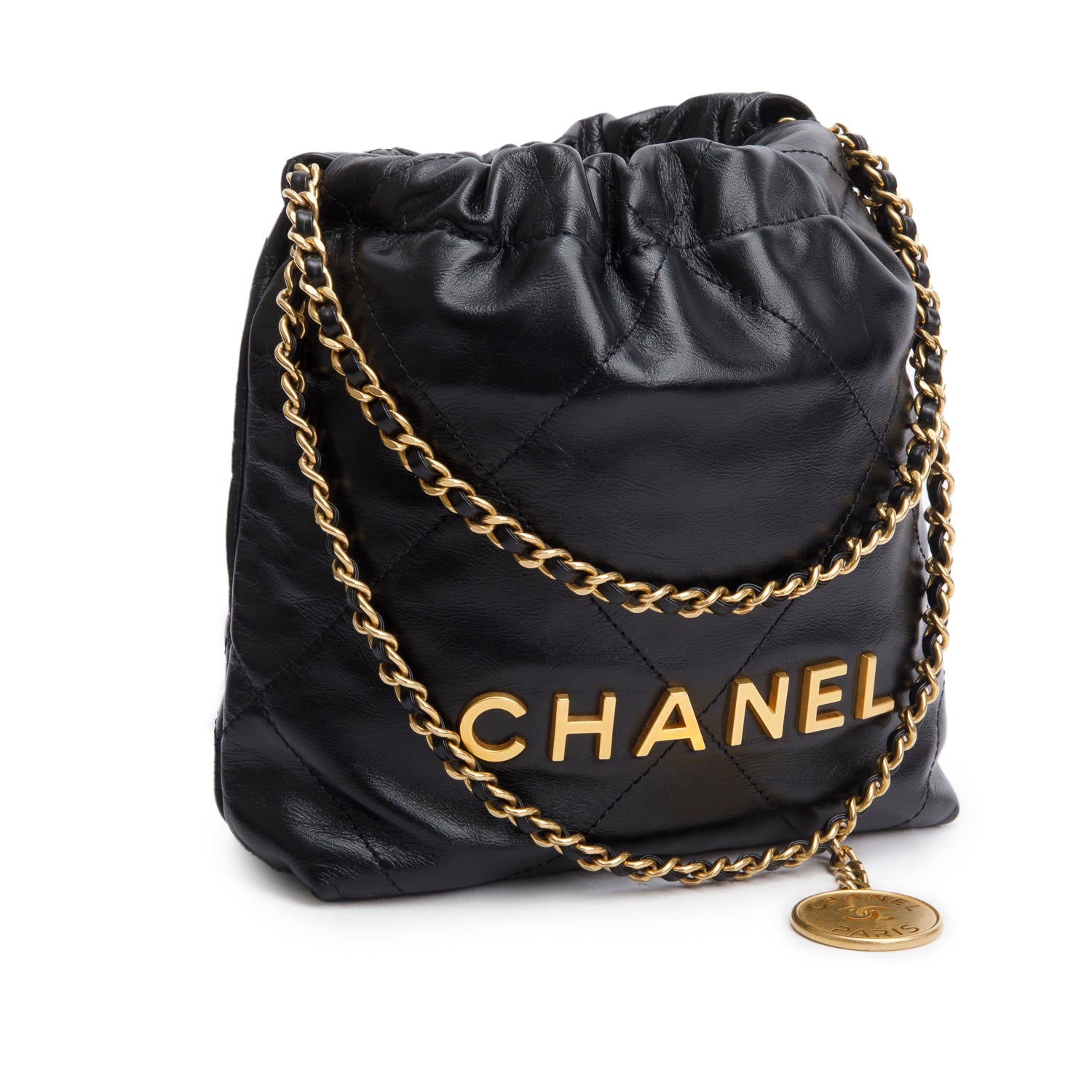 Chanel Black Shiny Calfskin Quilted Mini Chanel 22