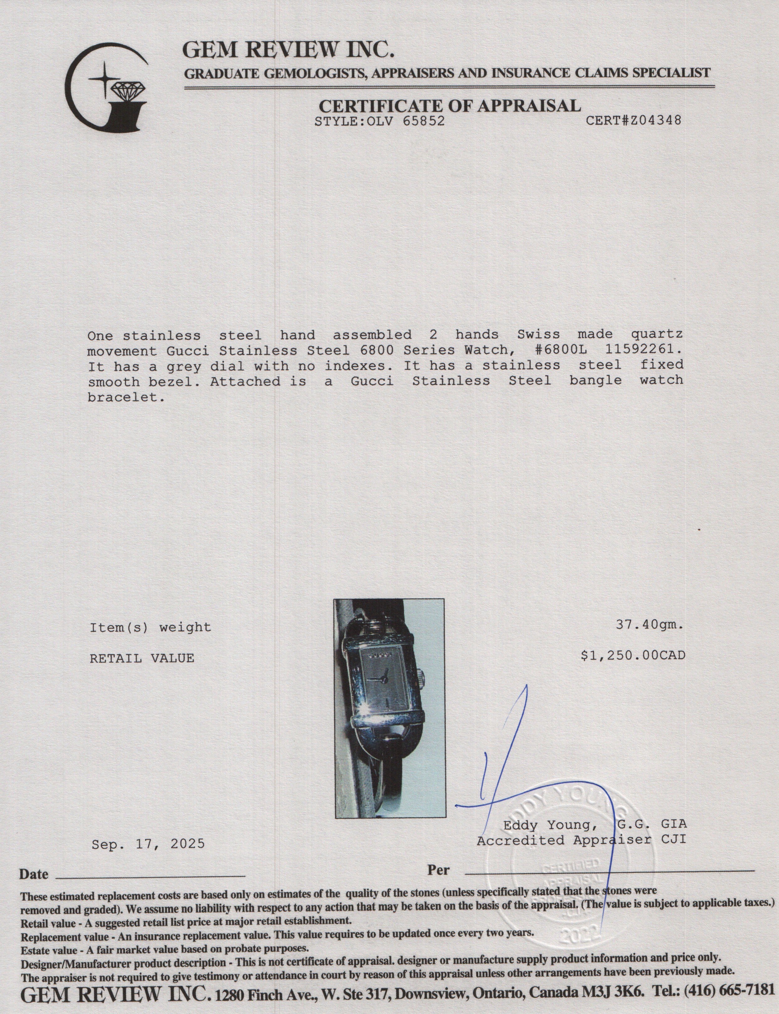 Gucci Stainless Steel 6800 Series Watch w/ Box & Papers