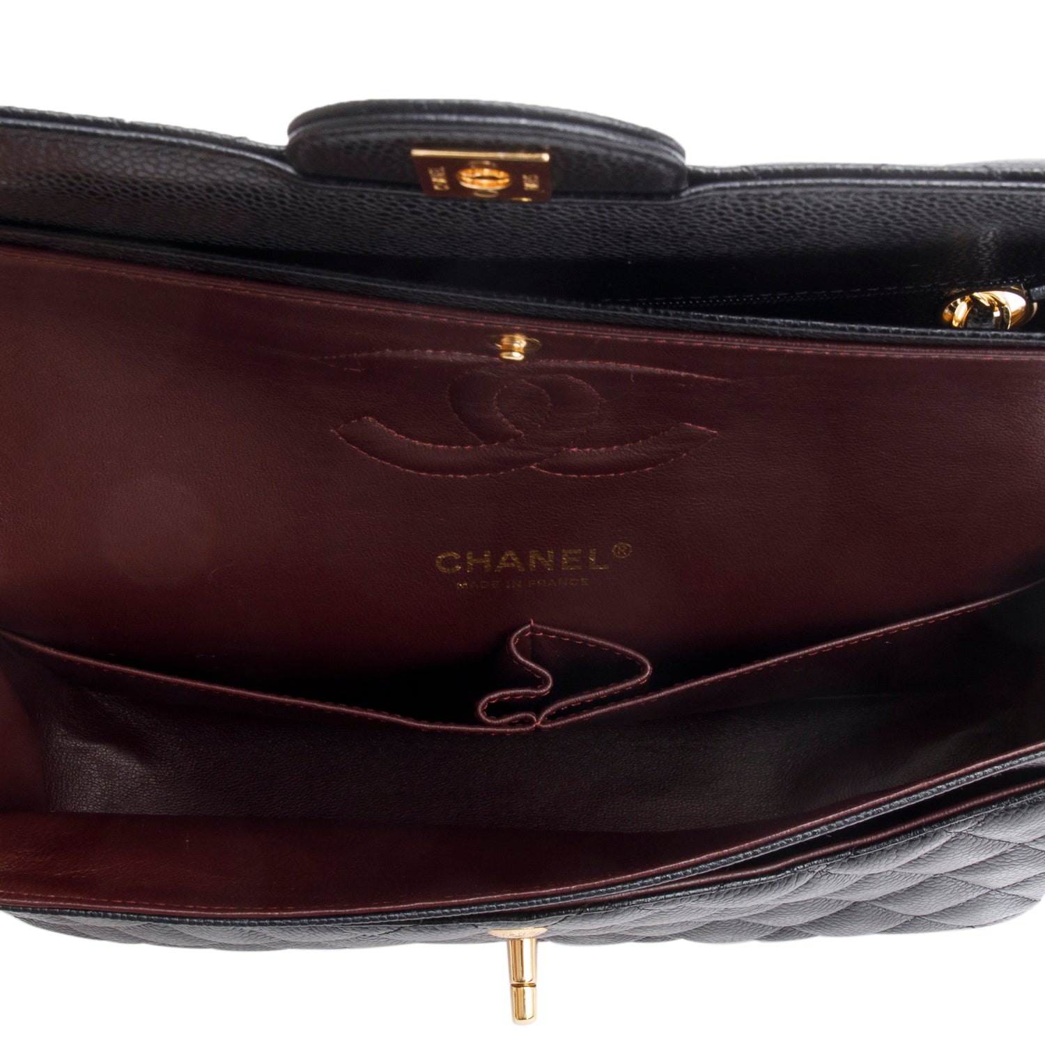 Chanel Black Quilted Caviar Leather Classic Medium Double Flap Bag w/ Box & Authenticity Card