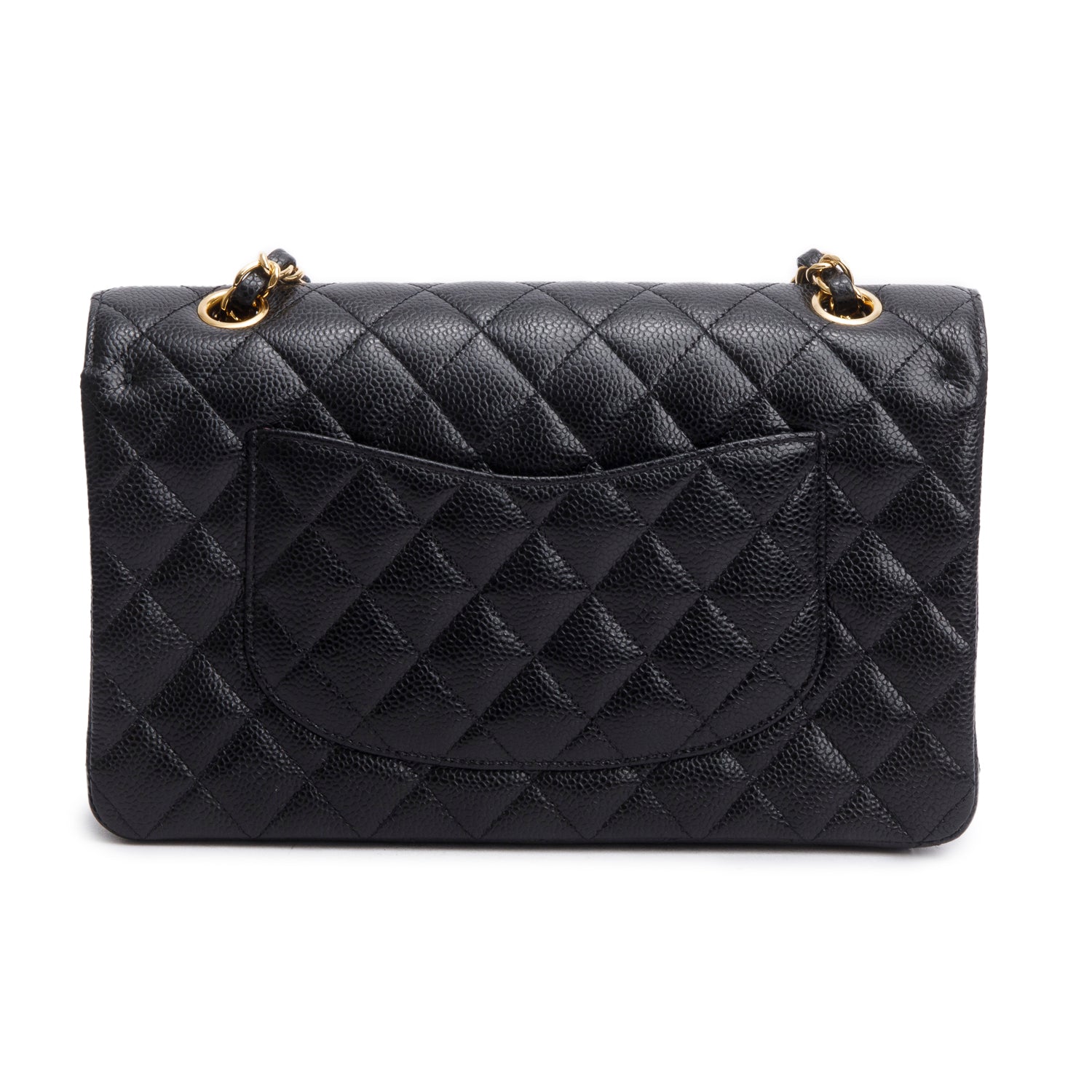 Chanel Black Quilted Caviar Leather Classic Medium Double Flap Bag w/ Box & Authenticity Card