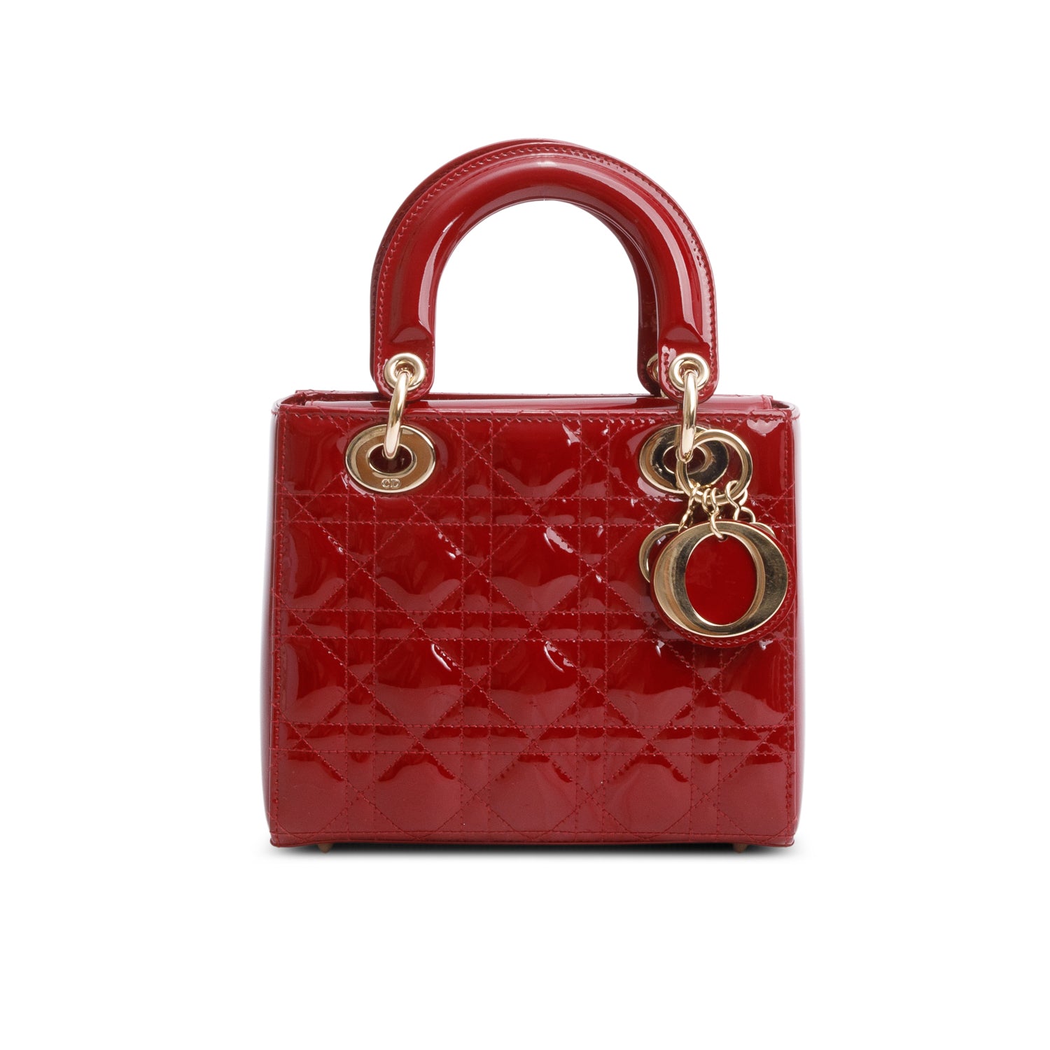 Christian Dior 2022 Red Patent Cannage Leather Small Lady Dior w/ Box, Strap & Authenticity Card
