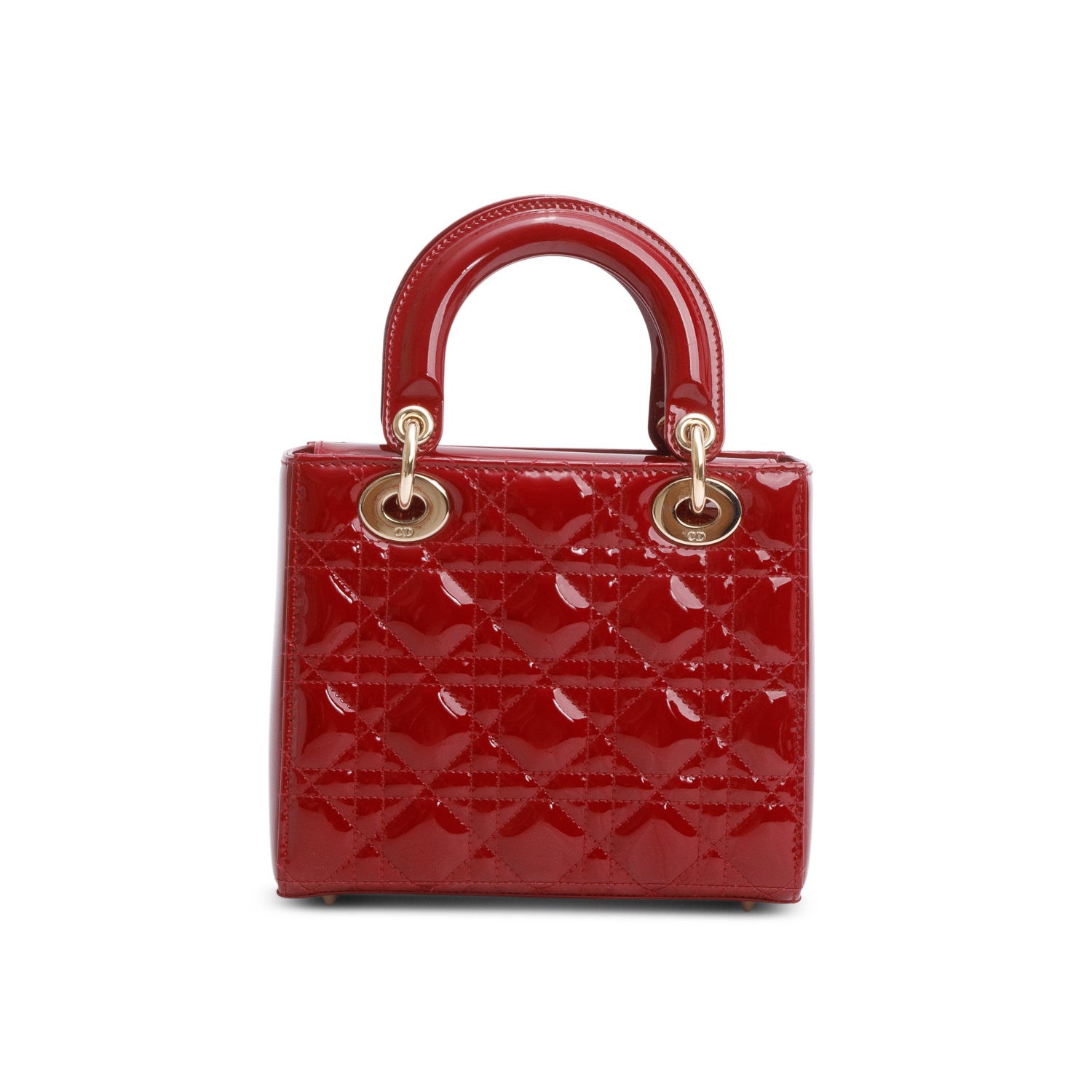 Christian Dior 2022 Red Patent Cannage Leather Small Lady Dior w/ Box, Strap & Authenticity Card