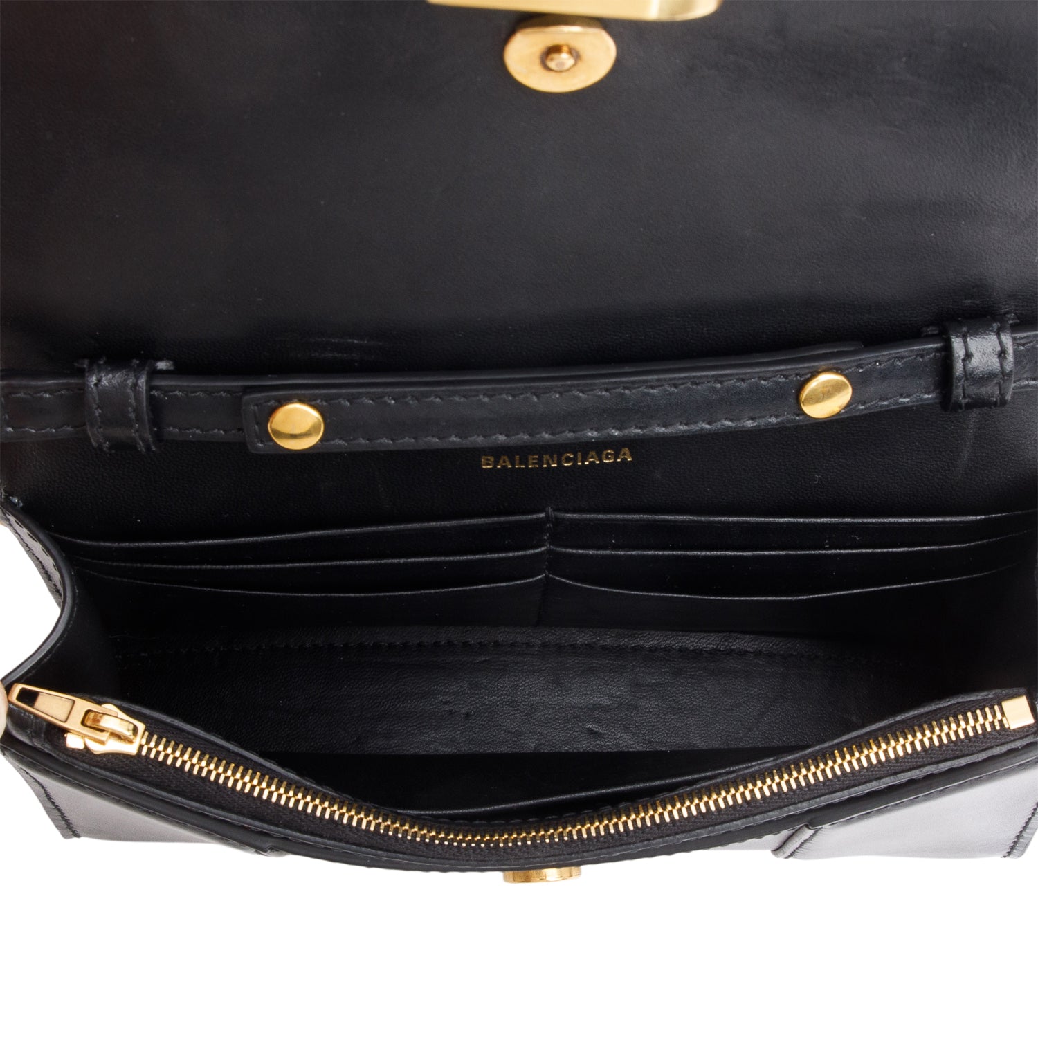 Balenciaga Black Smooth Leather Hourglass Wallet on Chain