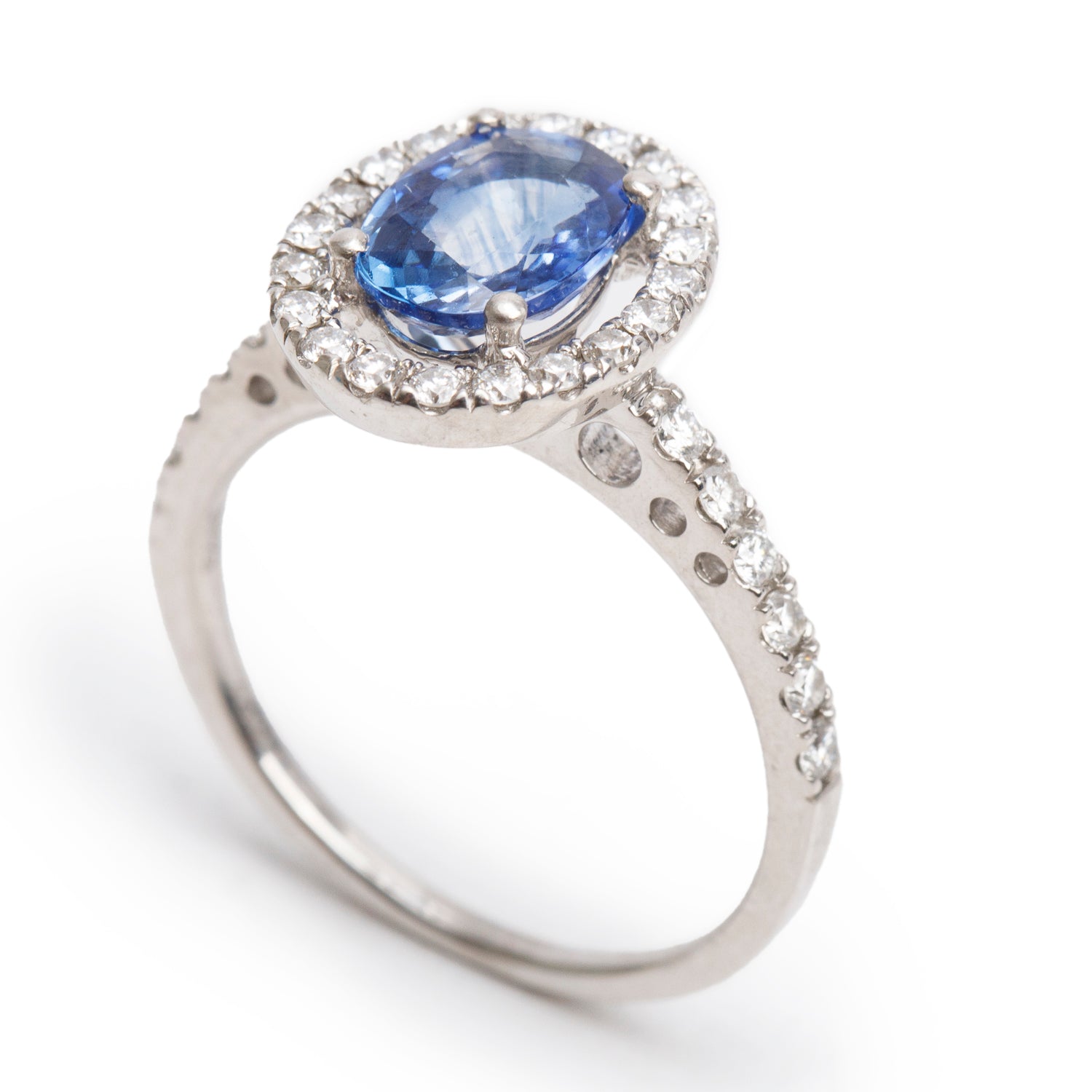 Birks 18k White Gold Blue Sapphire & Diamond Ring, Size 5.5 w/ Box & Certificate