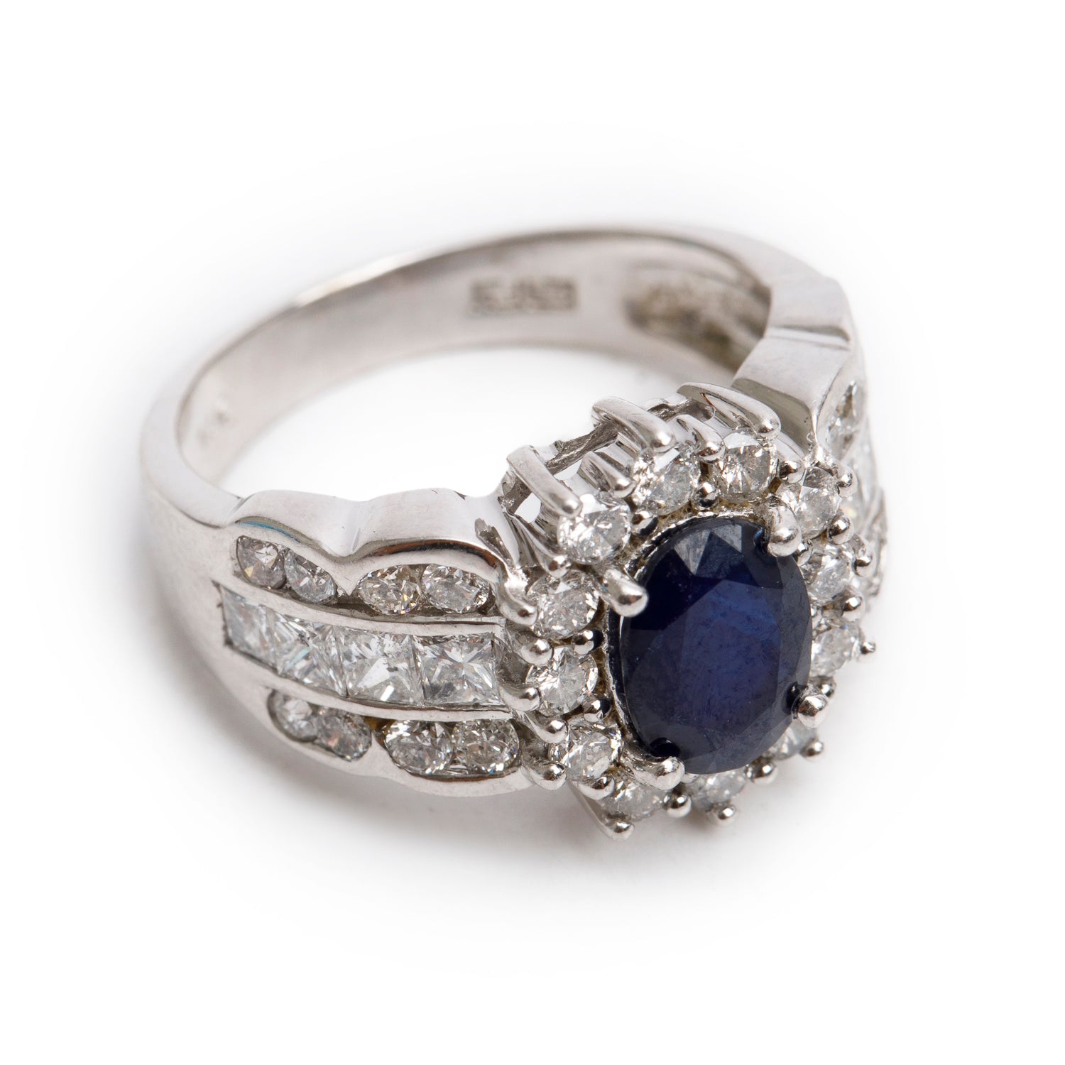 Effy 14k White Gold  Blue Sapphire & Diamond Ring, Size 7