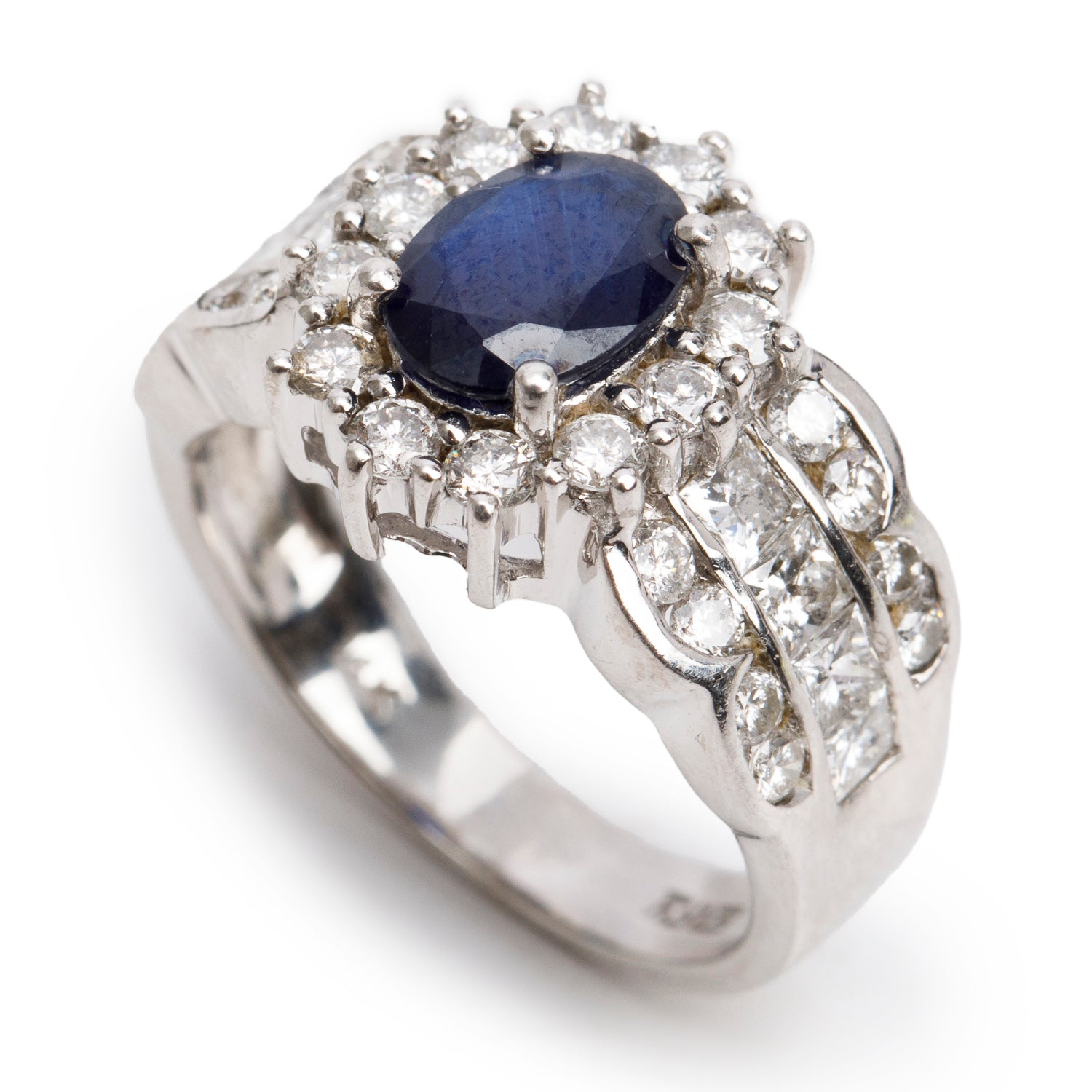Effy 14k White Gold  Blue Sapphire & Diamond Ring, Size 7