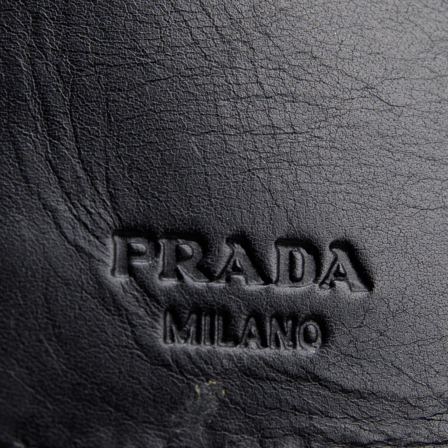 Prada Black Spazzolato Trifold Compact Wallet w/ Box