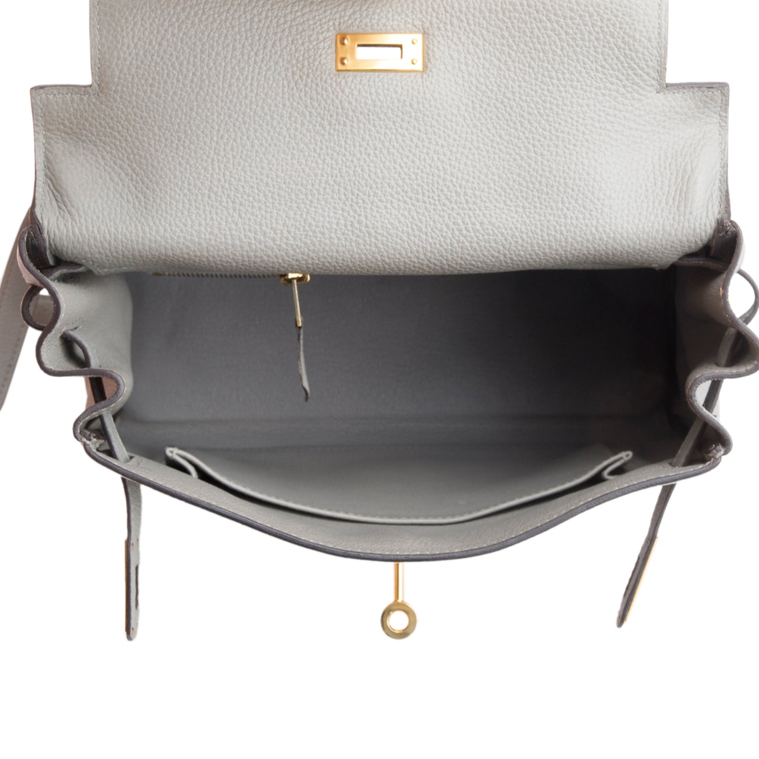 Hermes Gris Mouette Togo Kelly II Retourne 25 w/ Strap & Box