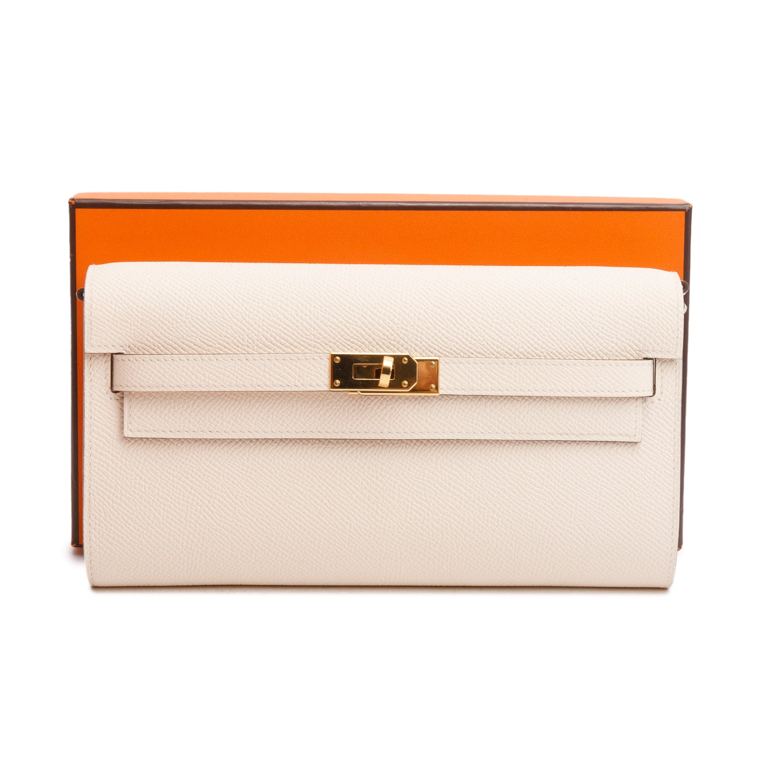 Hermes 2024 Blanc Epsom Leather Kelly Wallet To Go w/ Strap & Box