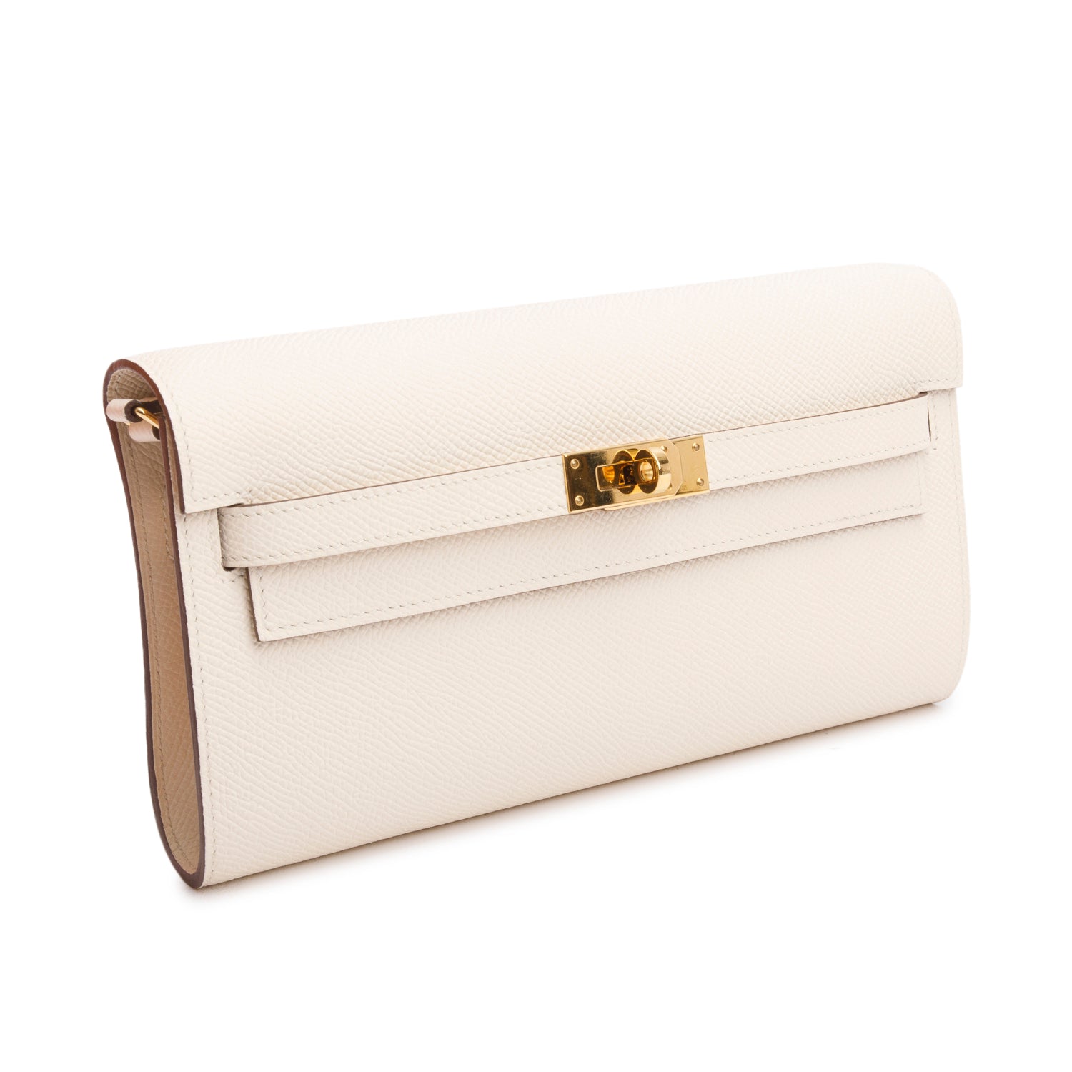 Hermes 2024 Blanc Epsom Leather Kelly Wallet To Go w/ Strap & Box