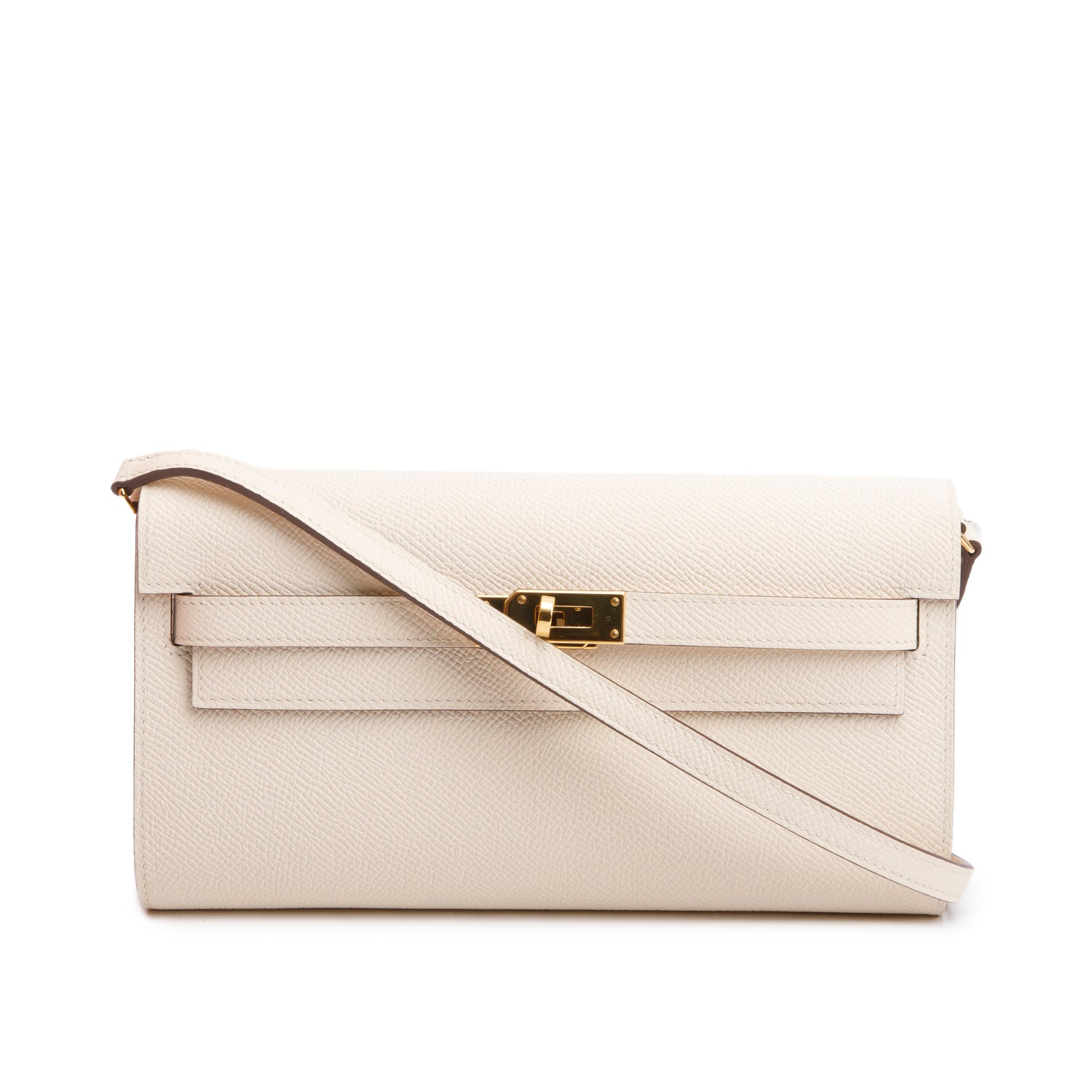 Hermes 2024 Blanc Epsom Leather Kelly Wallet To Go w/ Strap & Box