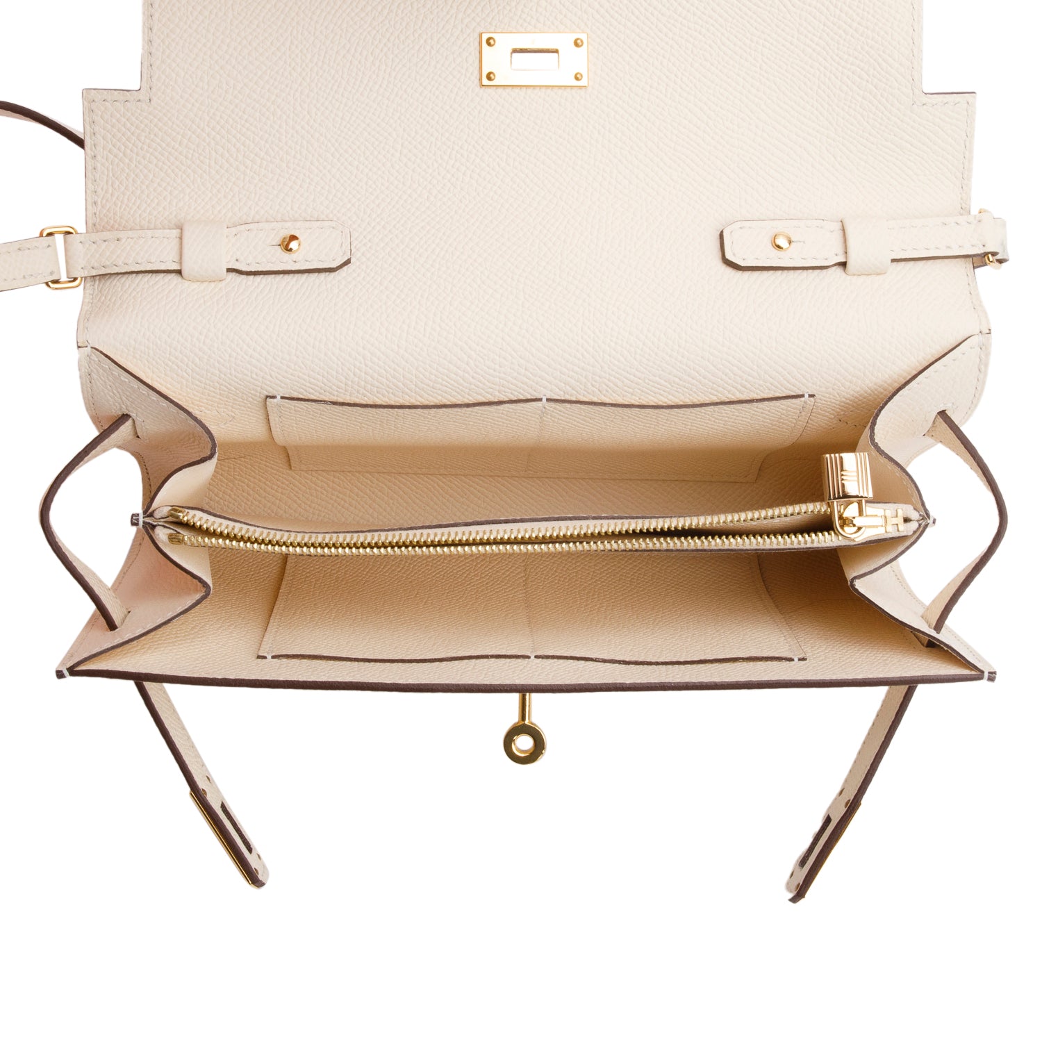 Hermes 2024 Blanc Epsom Leather Kelly Wallet To Go w/ Strap & Box