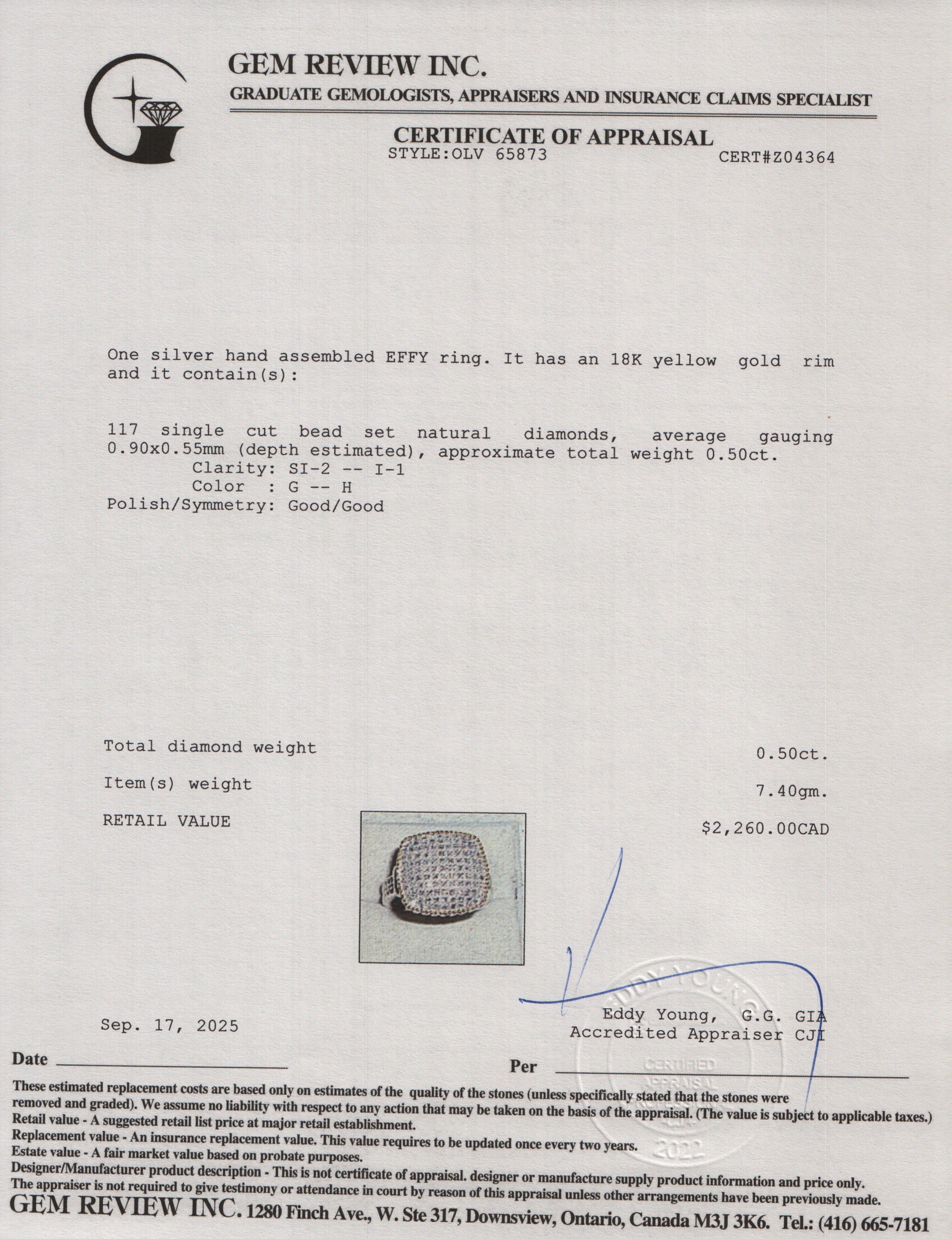 Effy Sterling Silver and 18k Yellow Gold Pave Diamond Cushion Top Ring, Size 7 w/ Box