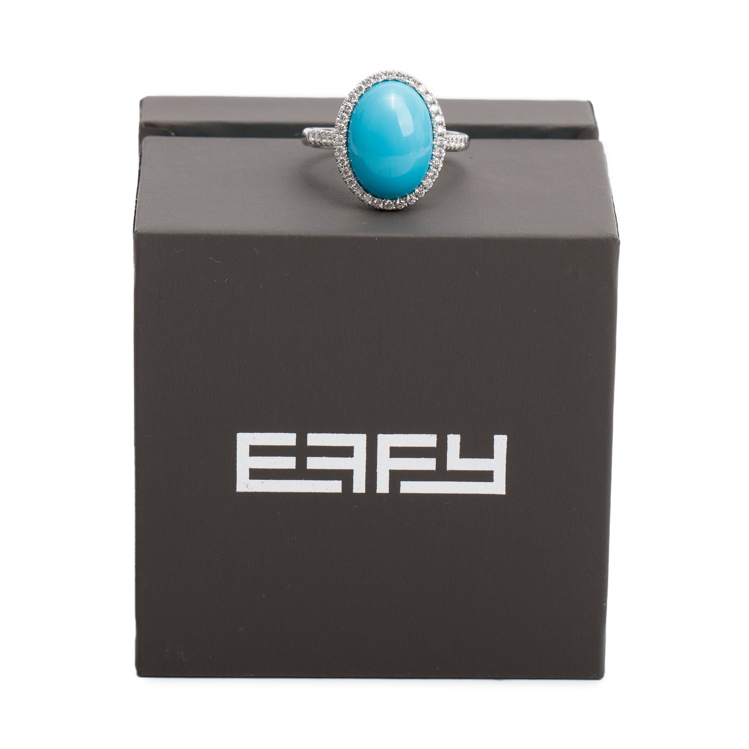 Effy 14k White Gold Turquoise & Diamond Ring, Size 7 w/ Box