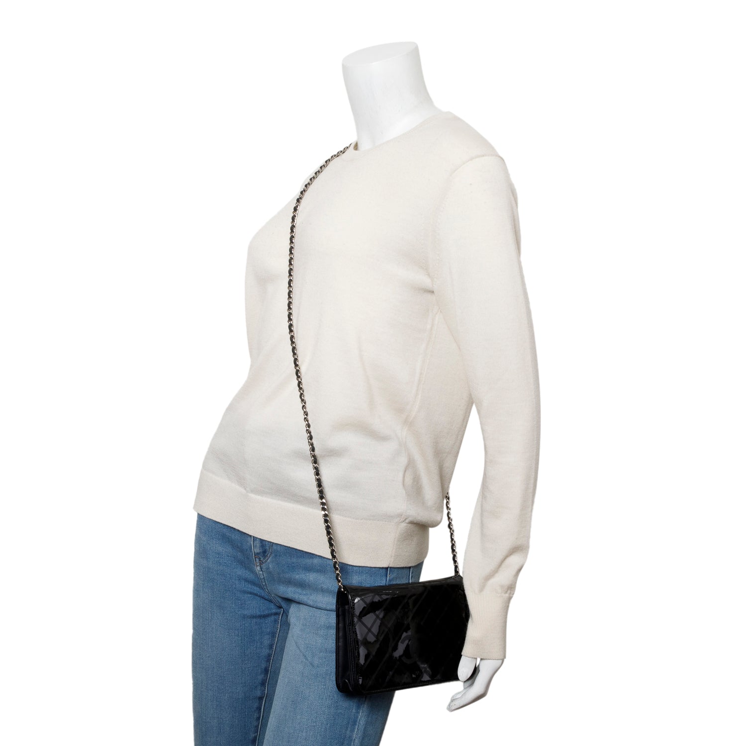 Chanel Black Patent CC Leather Wallet on Chain