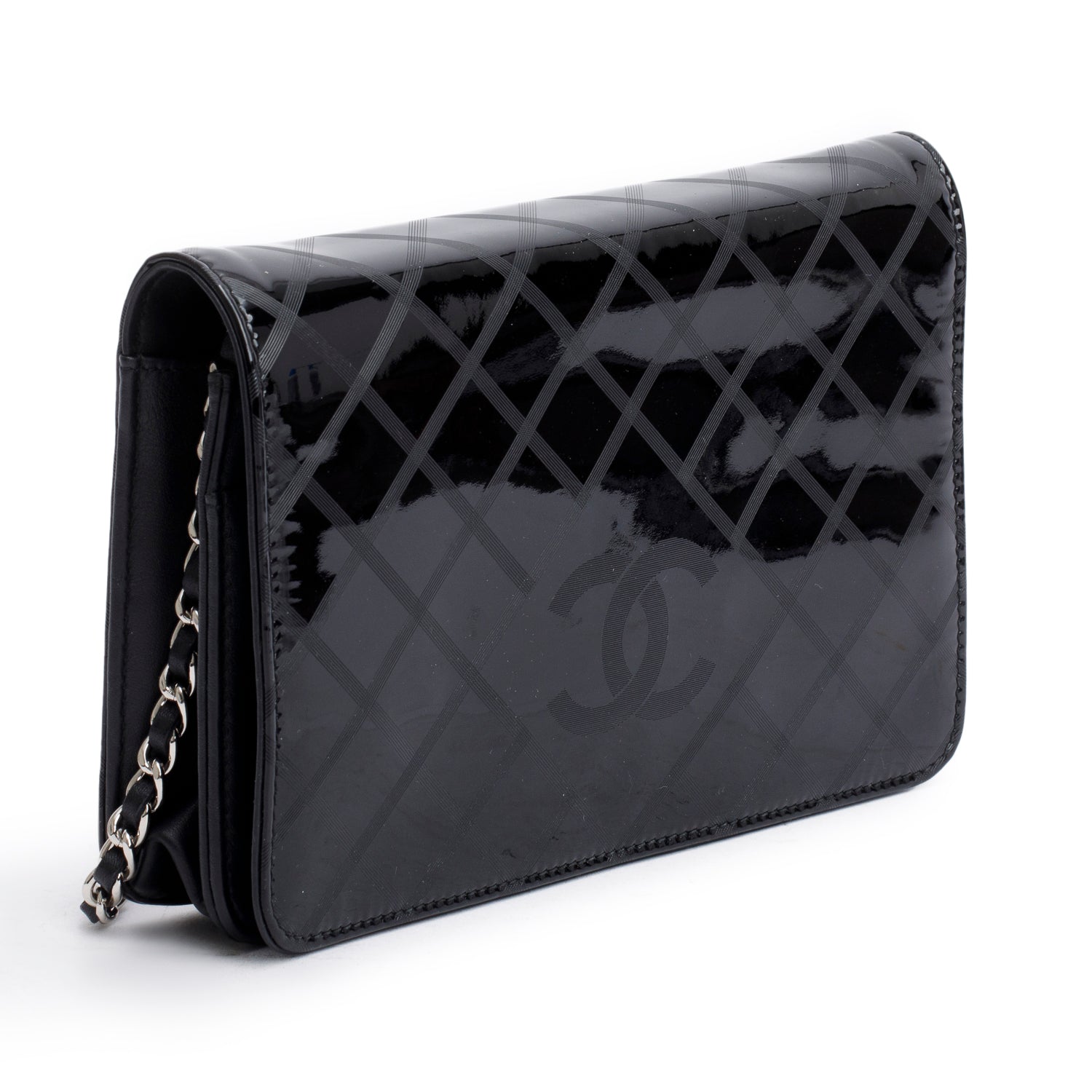 Chanel Black Patent CC Leather Wallet on Chain