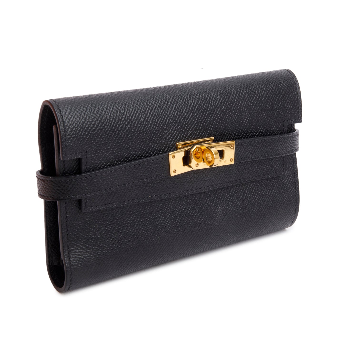 Hermes Noir Epsom Leather Kelly Depliant Medium Trifold Wallet w/ Box