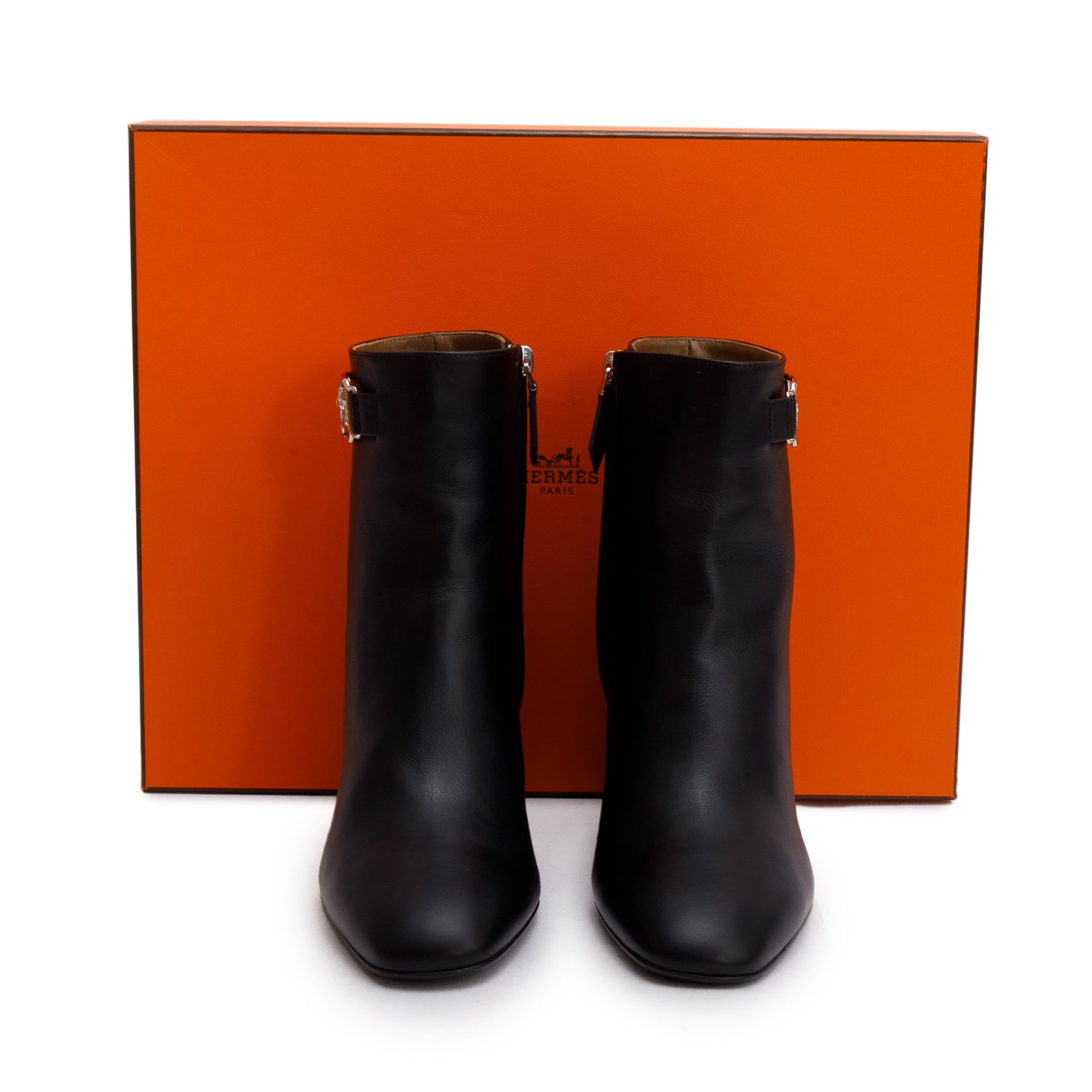 Hermes Black Calfskin Leather Kelly Andrene Ankle Boots, Size 38.5 w/ Box
