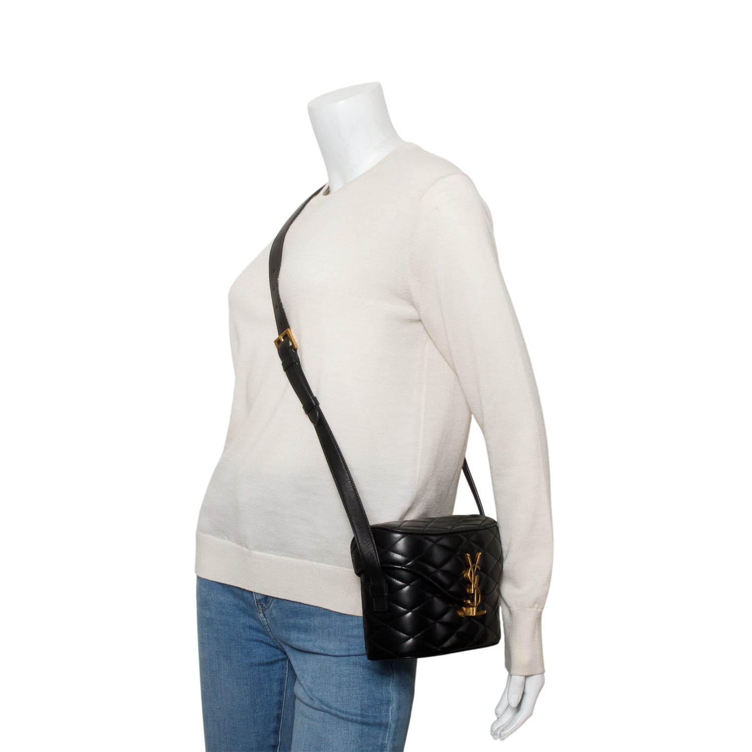 Saint Laurent 2025 Black Quilted Leather June Box Crossbody Bag