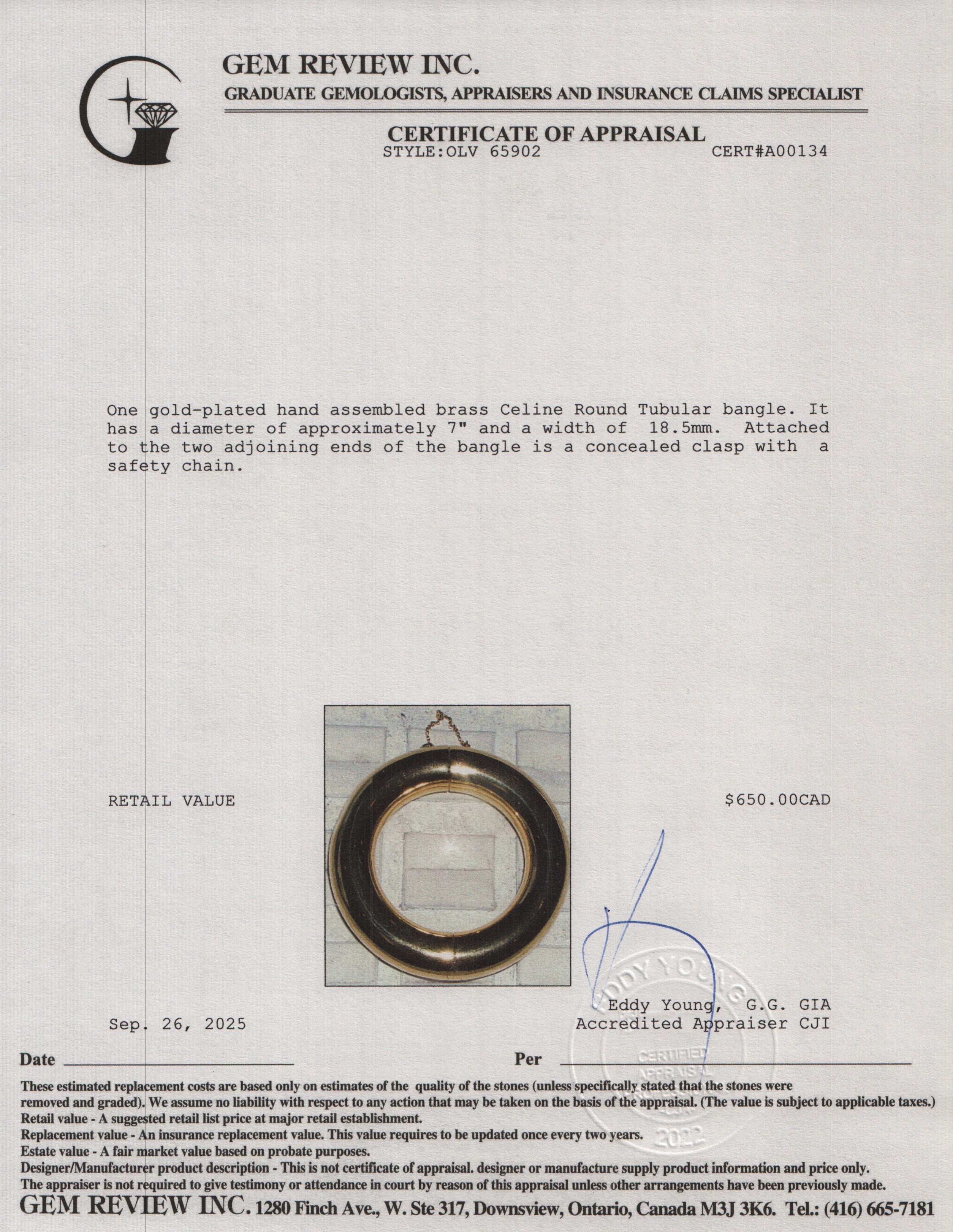 Celine Gold-Plated Brass Round Tubular Bangle