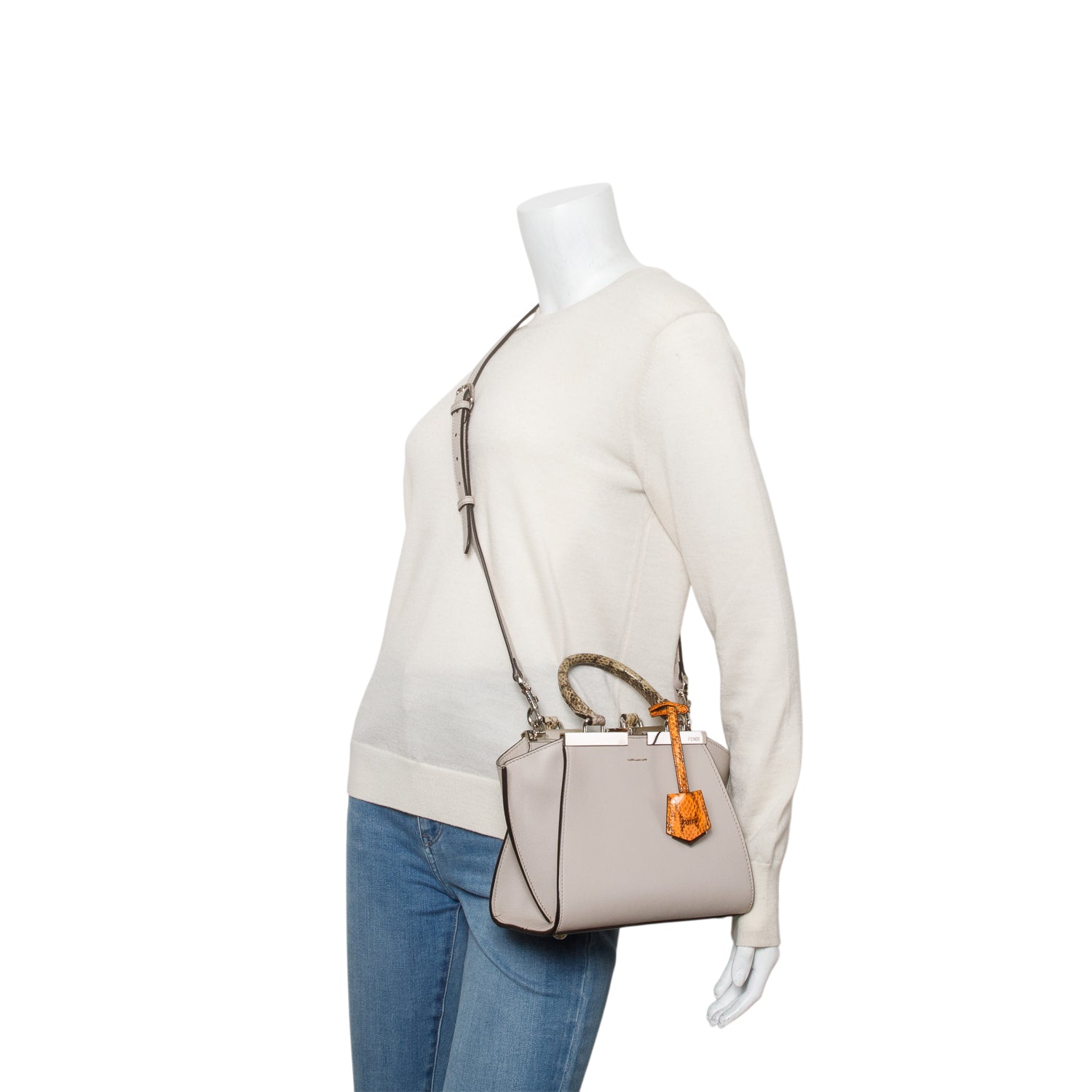 Fendi Grey Vitello Dolce Bi-Color Mini 3 Jours Tote w/ Strap