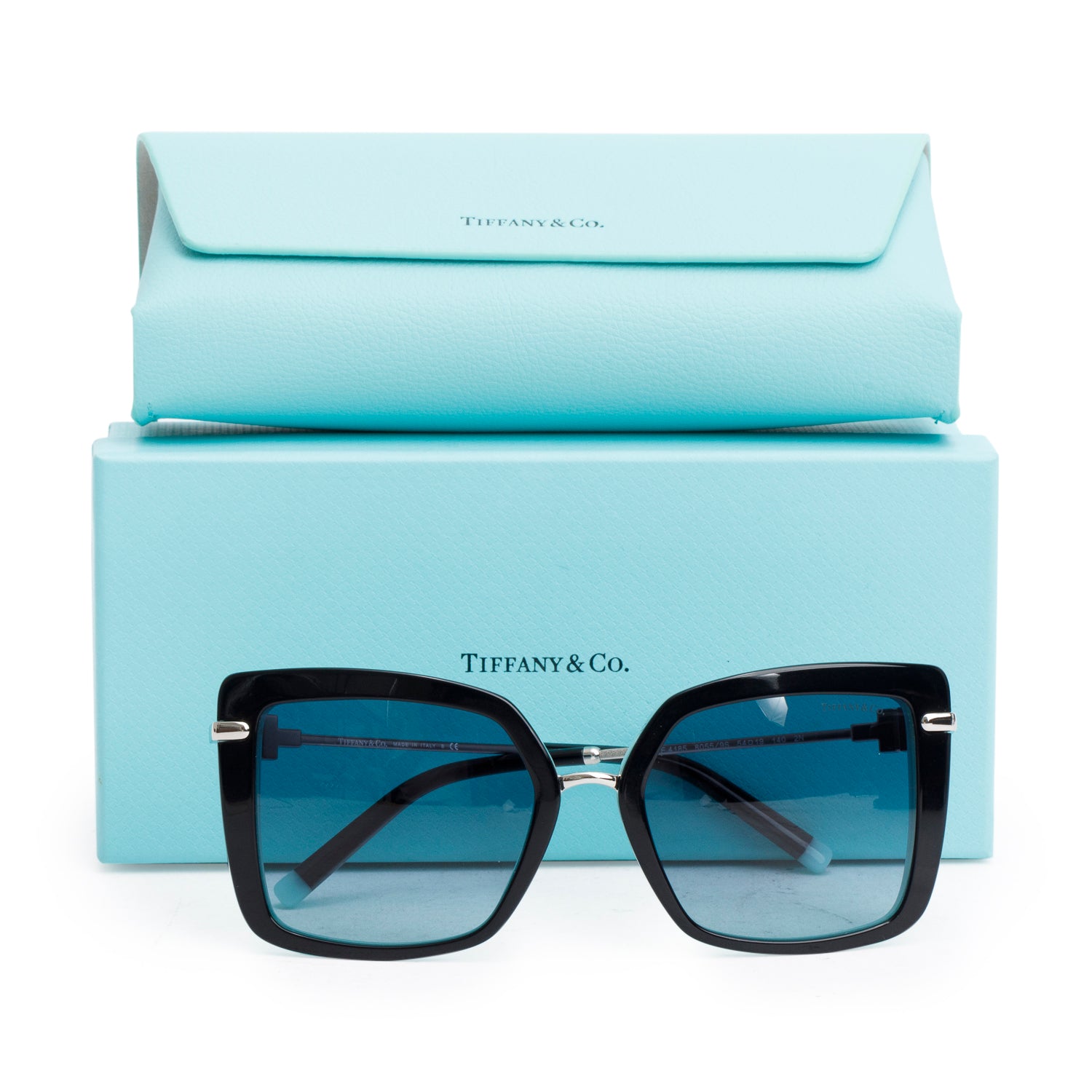 Tiffany & Co. TF 4185 Black & Tiffany Blue Acetate T Oversize Cat-Eye Sunglasses w/ Box & Case