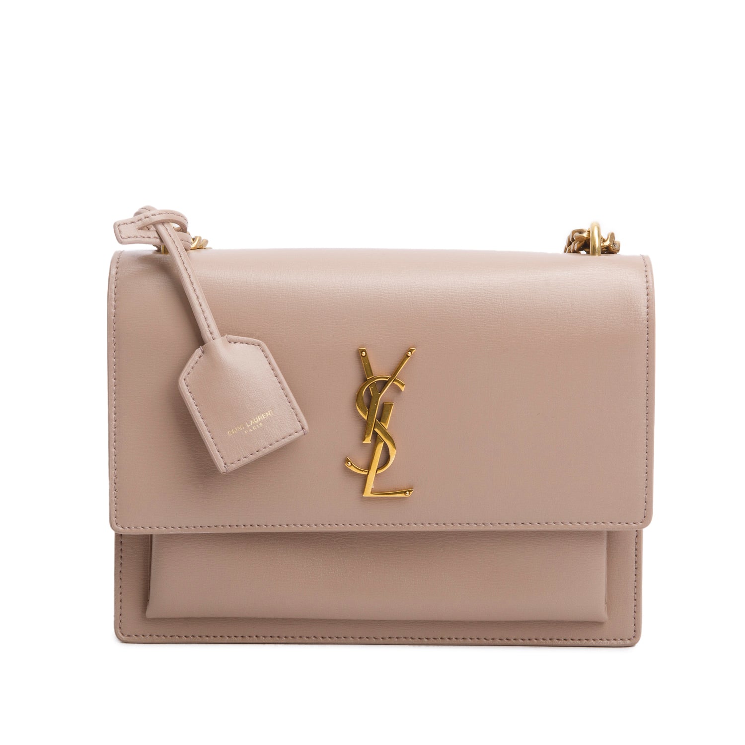 Saint Laurent 2023 Dark Beige Smooth Leather Medium Sunset Bag w/ Box