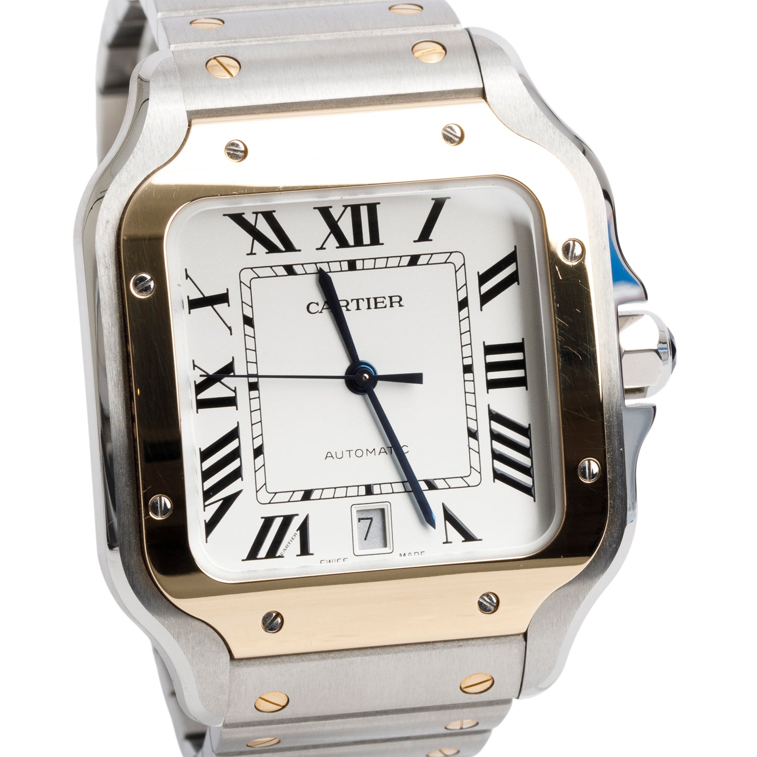 Cartier 2022 Stainless Steel & 18k Yellow Gold Santos de Cartier Automatic Watch, Large Model 4072 w/ Box, Papers & Extra Strap