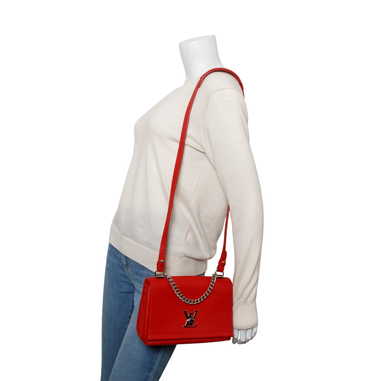 Louis Vuitton 2015 Red Calfskin Lock Me II Chain Bag BB w/ Box & Receipt