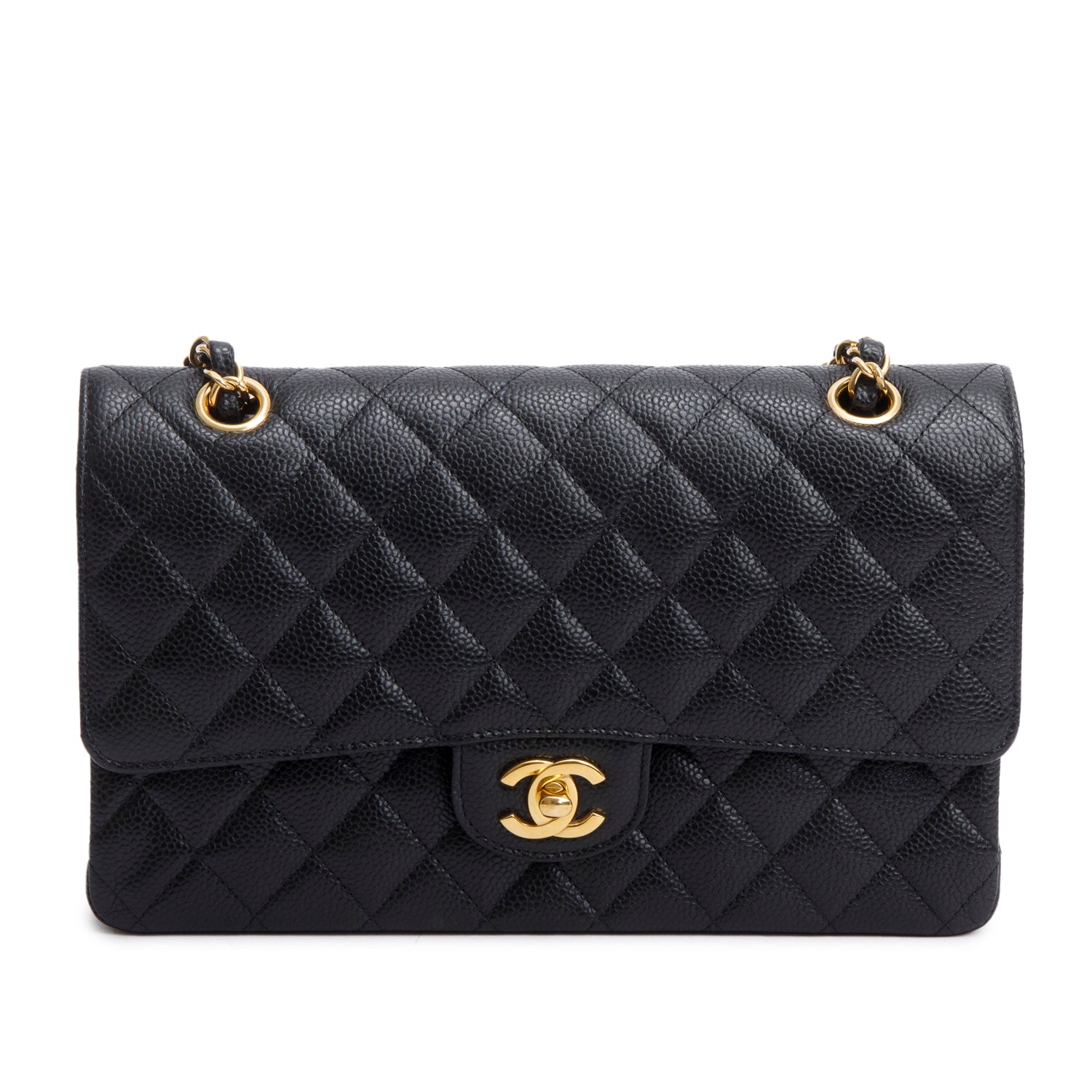 Chanel 2023 Black Quilted Caviar Leather Classic Medium Double Flap Bag w/ Box