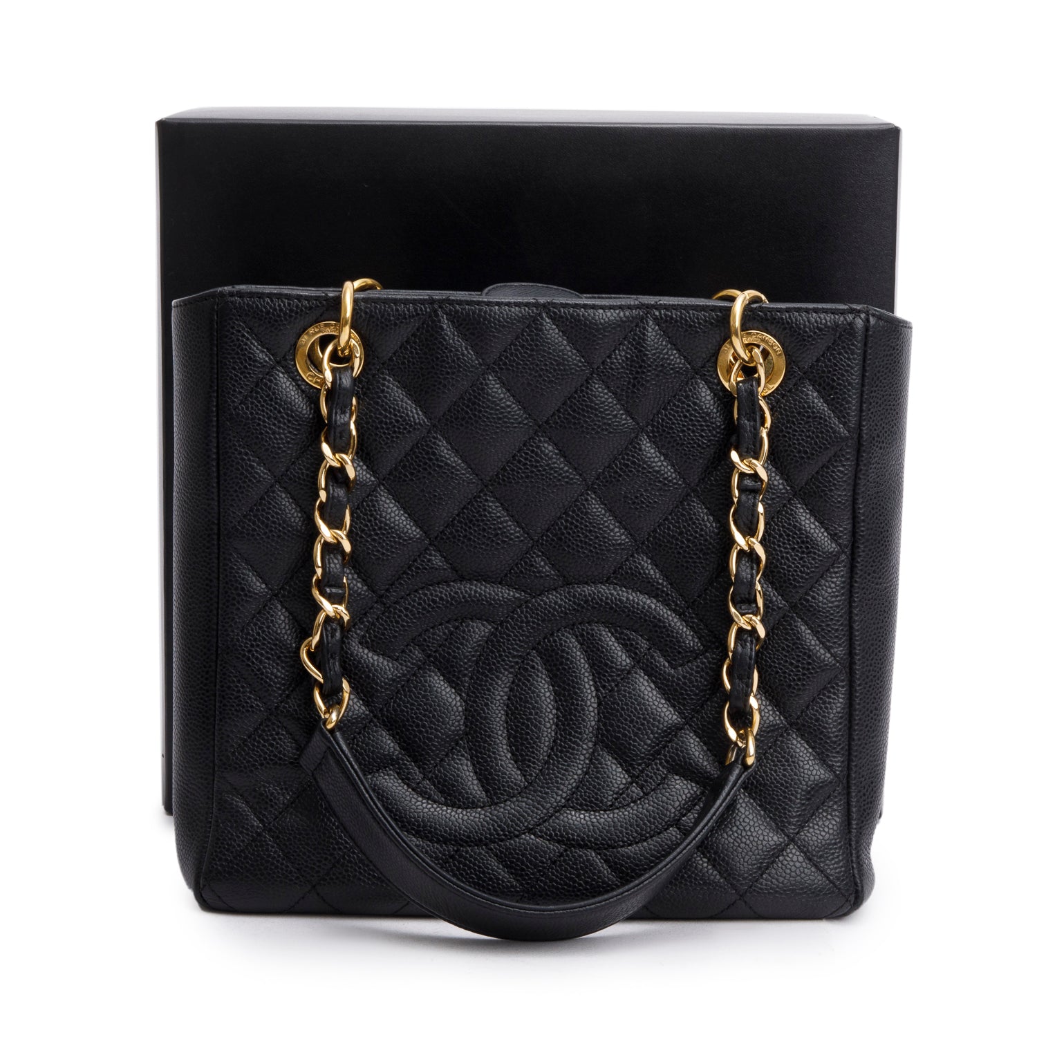 Chanel Black Caviar Quilted Petit Shopping Tote w/ Box, Authenticity Card & Receipt