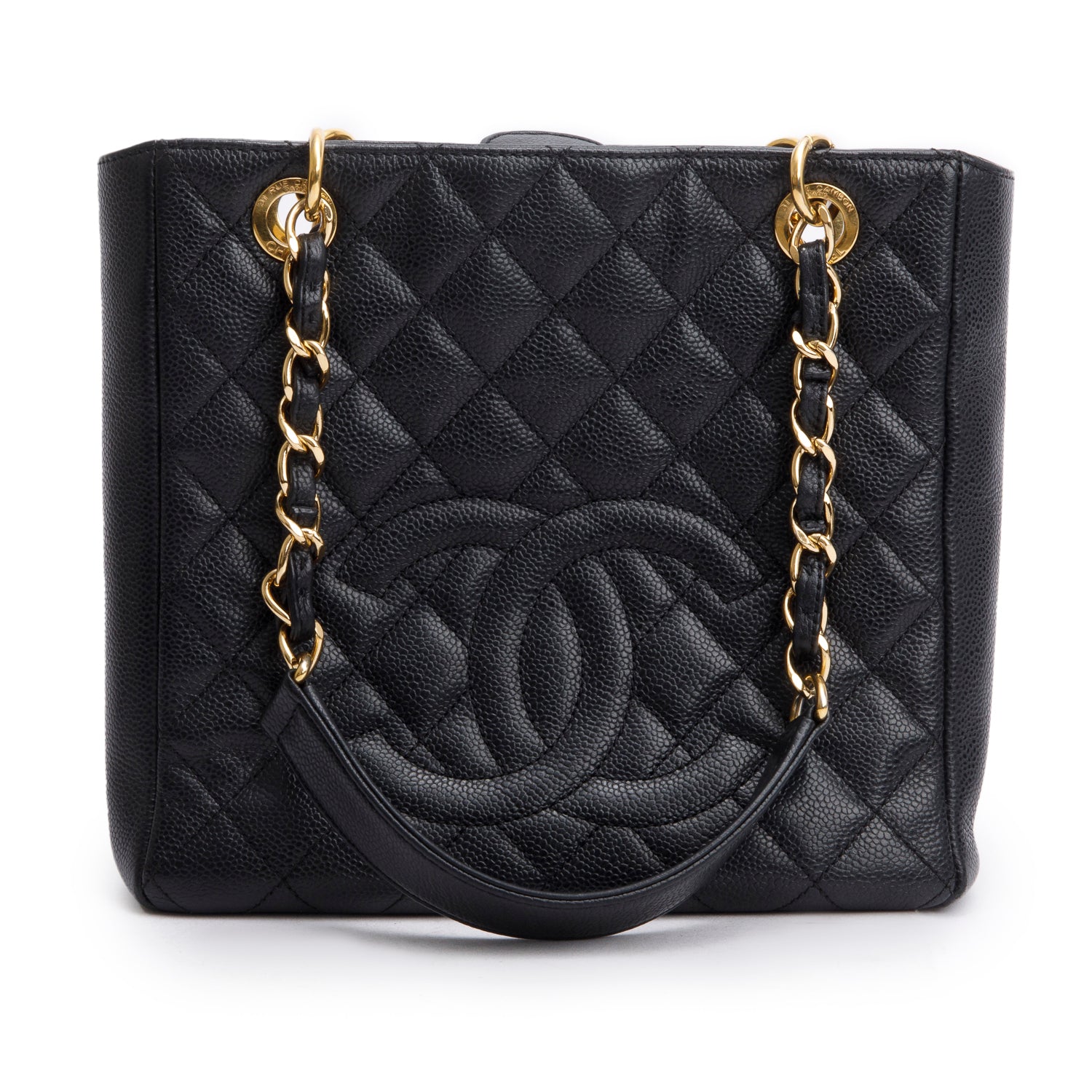 Chanel Black Caviar Quilted Petit Shopping Tote w/ Box, Authenticity Card & Receipt