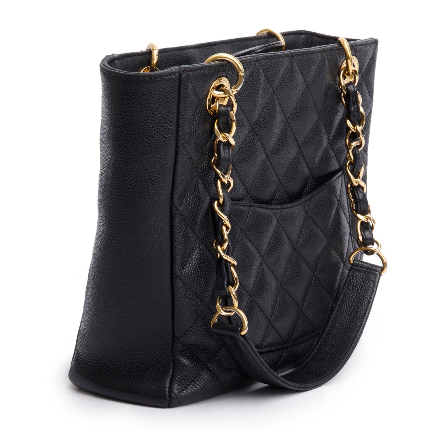 Chanel Black Caviar Quilted Petit Shopping Tote w/ Box, Authenticity Card & Receipt
